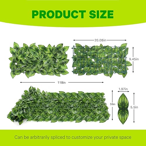 Miniatura 2 de Jinwu Rejilla de hiedra artificial para valla de privacidad, seto de hiedra sintética artificial de 120 x 60 pulgadas, valla de privacidad sintética