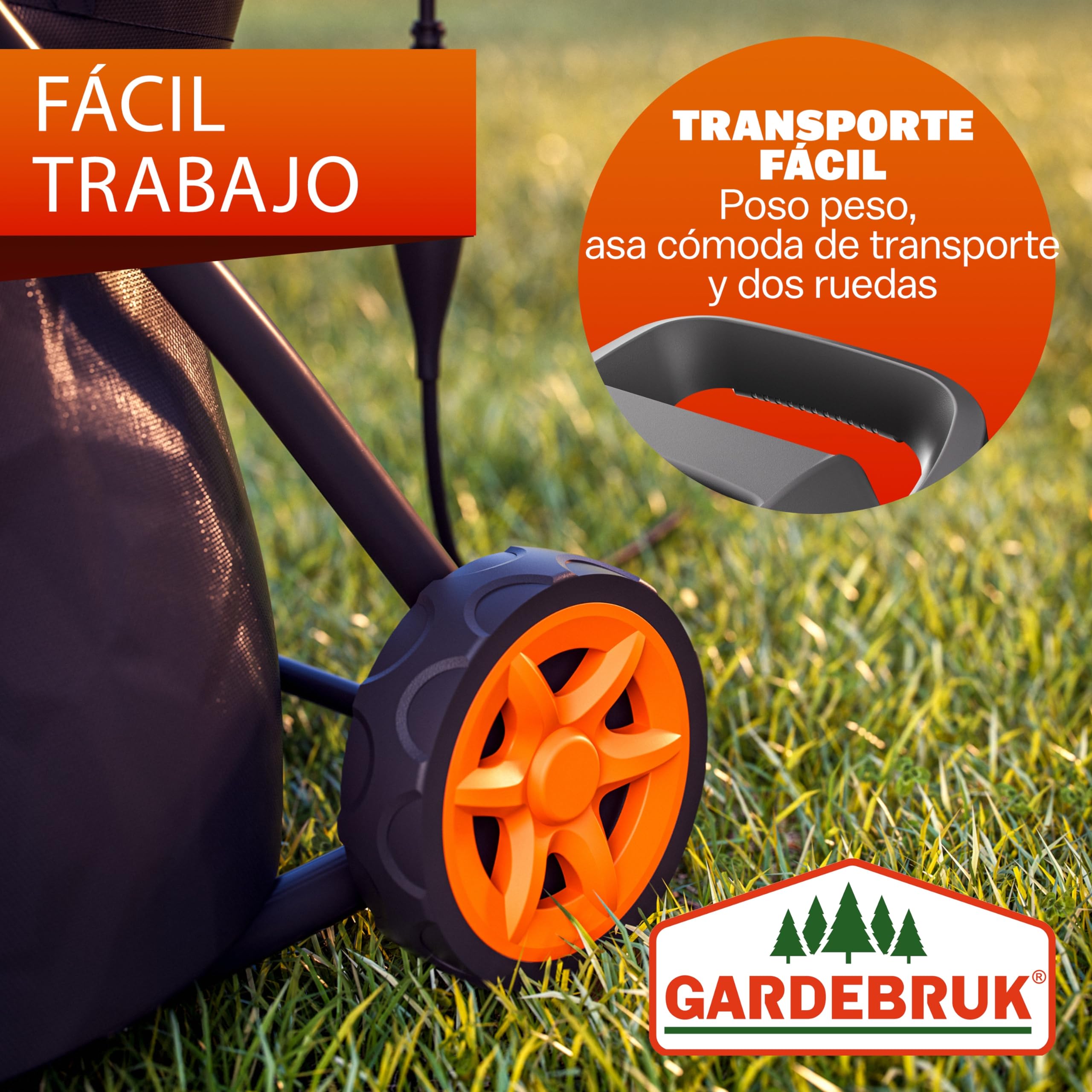 GARDEBRUK® Trituradora de Ramas Ø45mm, Triturador Electrico Jardin, Corta Troncos Leña, 2400W, Bolsa de Recolección 50L, Cuchillas de Acero, Residuos