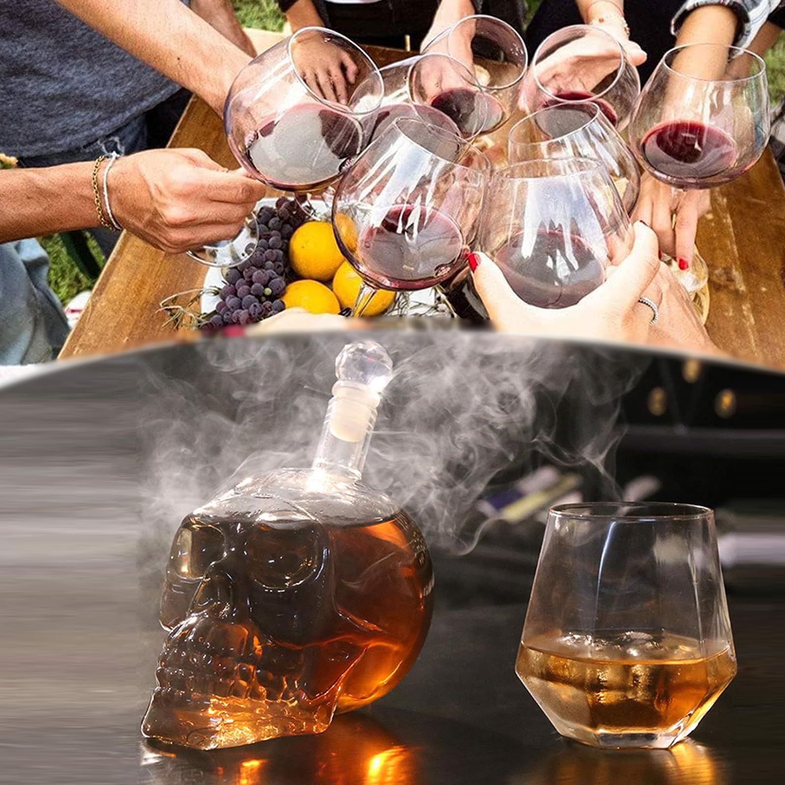 Teschio Bottiglia di Whisky, Bottiglia di Vetro a Forma di Teschio, Bottiglia Vino con Teschio Moda, Decanter per Cranio, Whisky Bottiglie, (550ML) per Whisky, Vino e Liquori (A)