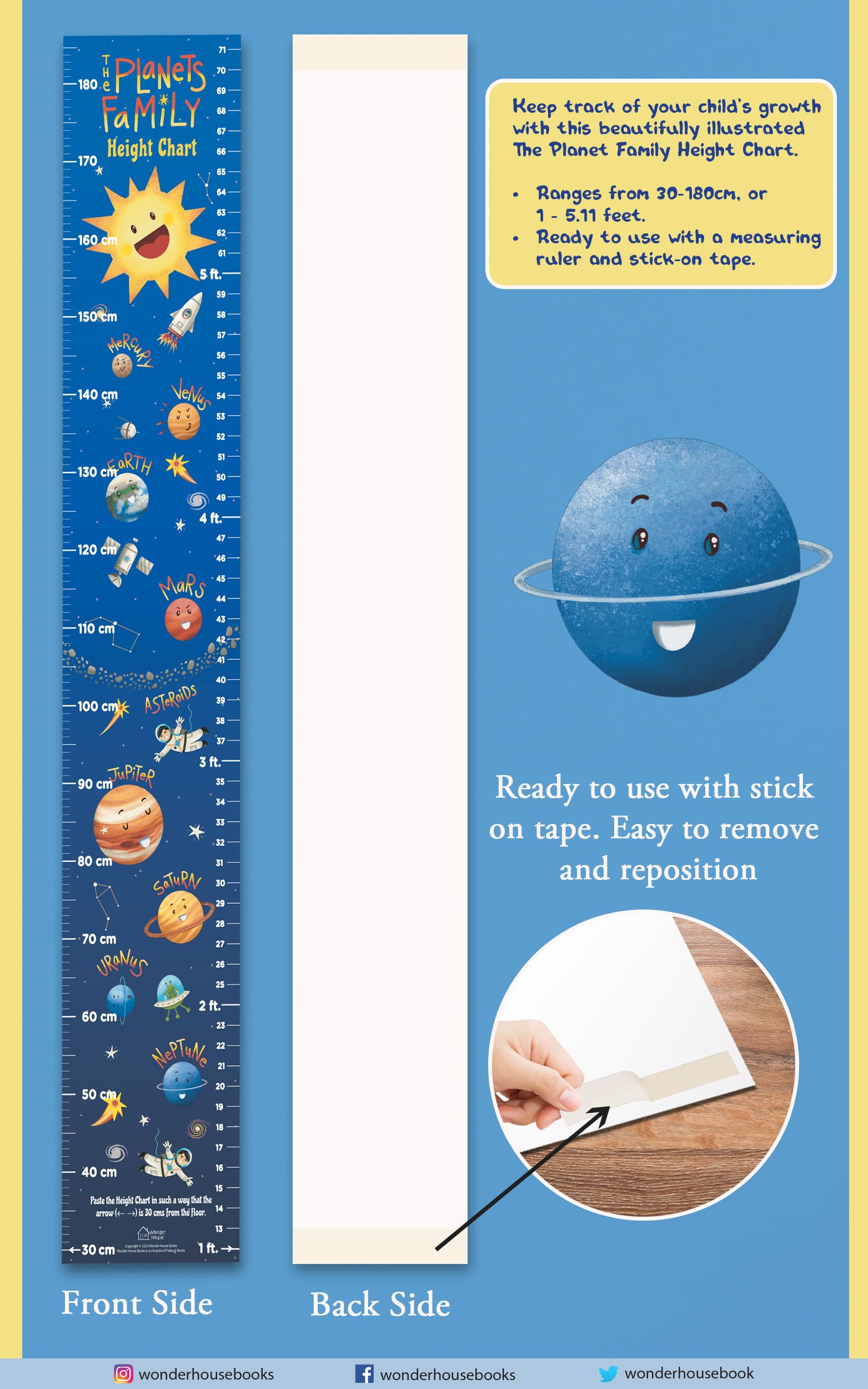 The Planets Family Height Chart (Kids' Height Chart | Height Measuring Scale Sticker | Height Chart Wall Sticker for Children | Nursery Decoration) 2
