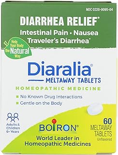 Boiron Diaralia Tablets for Diarrhea Relief, Gas, Bloating, Intestinal Pain, and Travler's Diarrhea - 60 Count