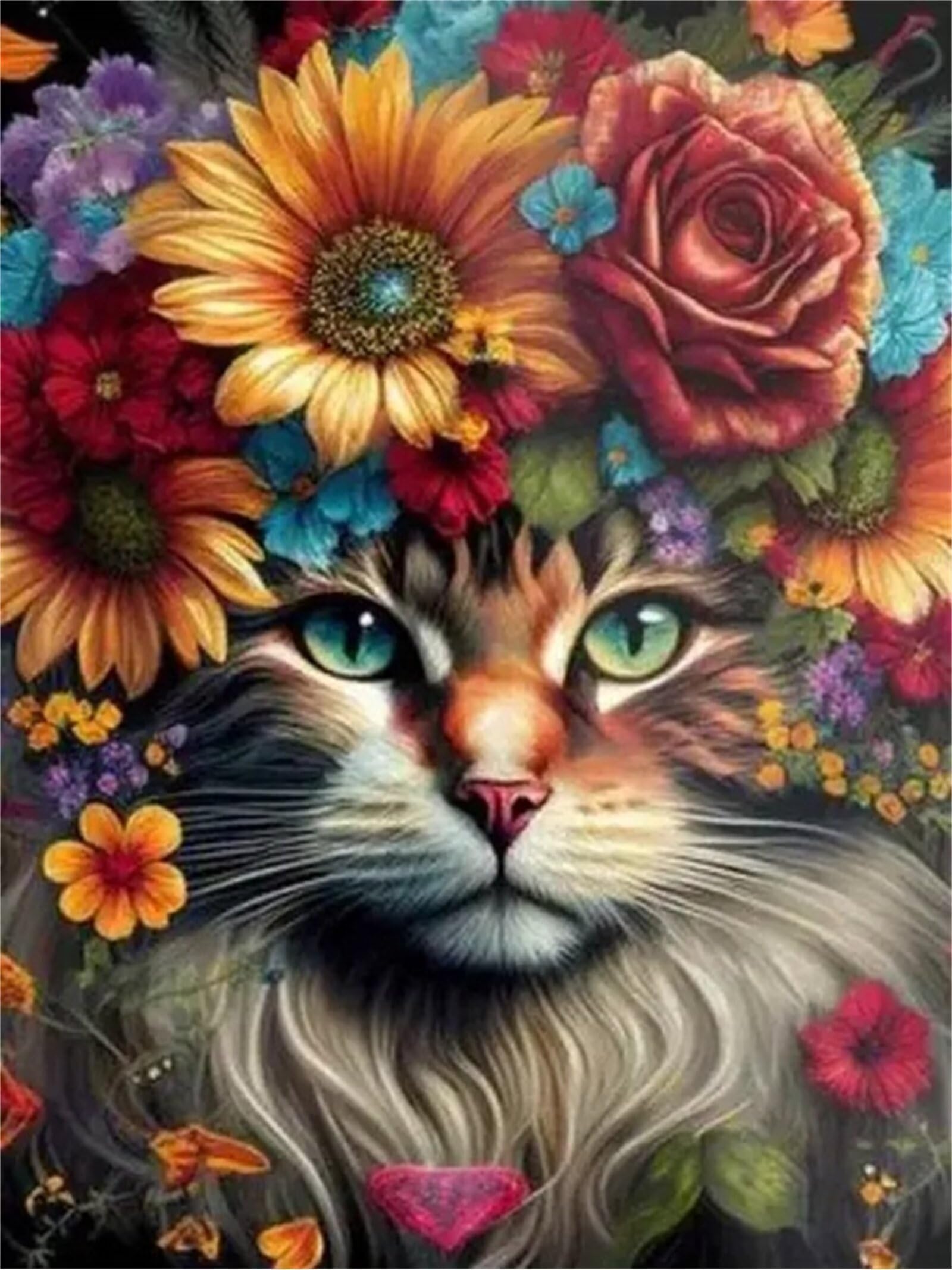 Diamond Painting Gatto Diamond Painting Kit Completo, Grandi Dimensioni 30 X 40cm, DIY Pittura Diamante, 5D Fiore Diamond Painting Kit, Mosaico Artigianato Decorazione per Casa Parete Diamond Art