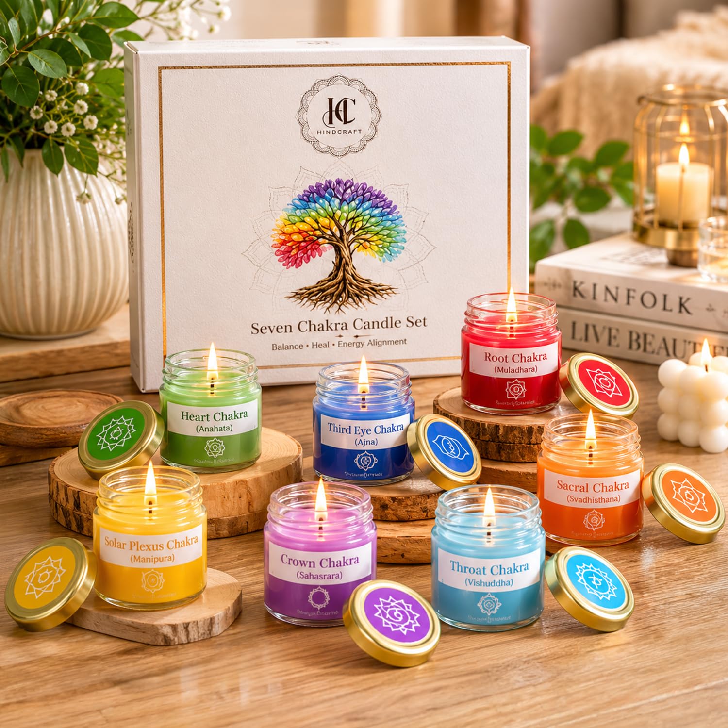 HindCraft Seven Chakra Candle Set, 7 Jar Meditation Candles for Yoga, Reiki, Relaxation, Spiritual Home Decor & Wellness Gifts-image-44