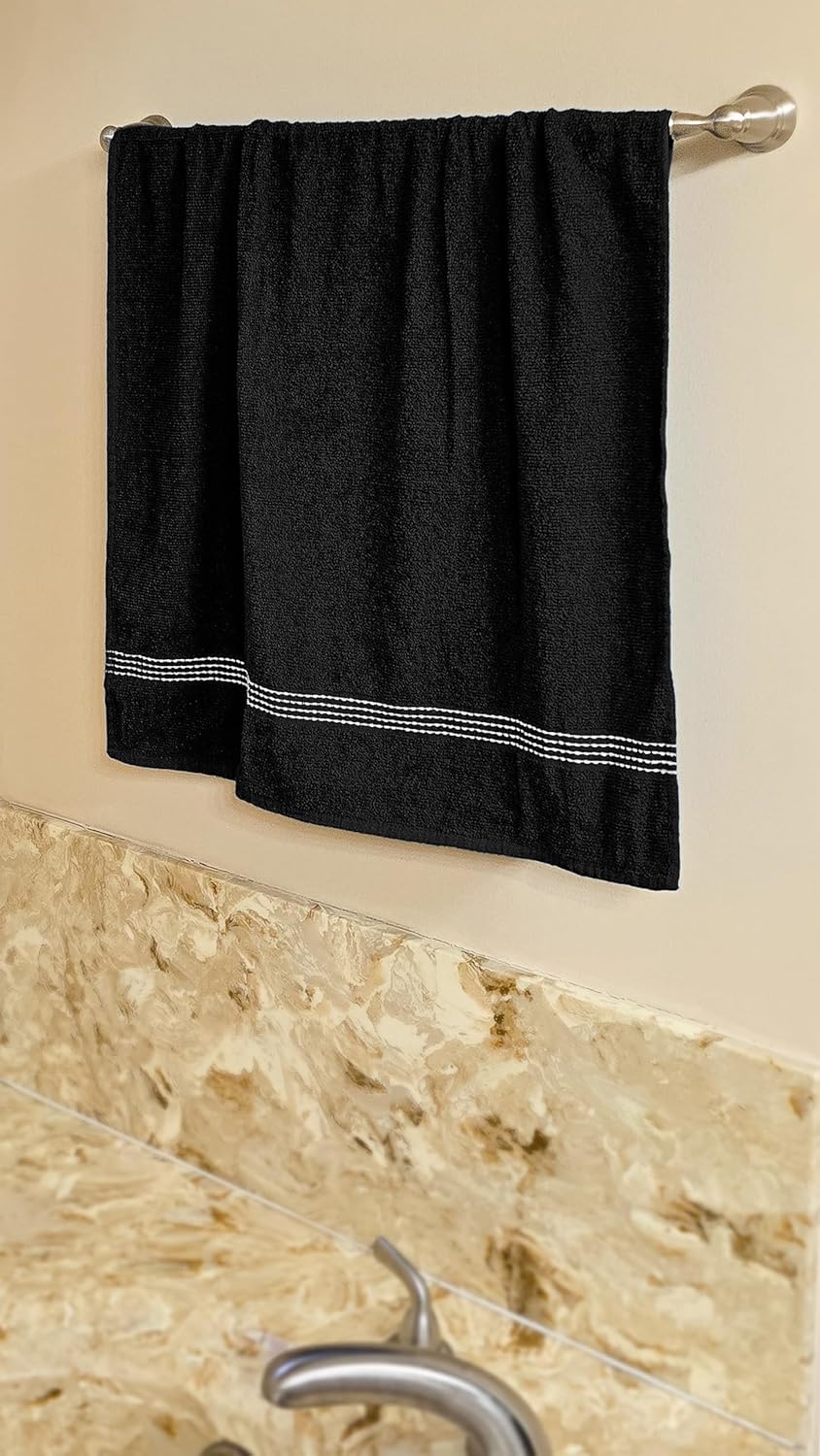 Moda West 8-Pack Premium Value Bath Towels – 80% Cotton, 20% Polyester, 27"x50", Black