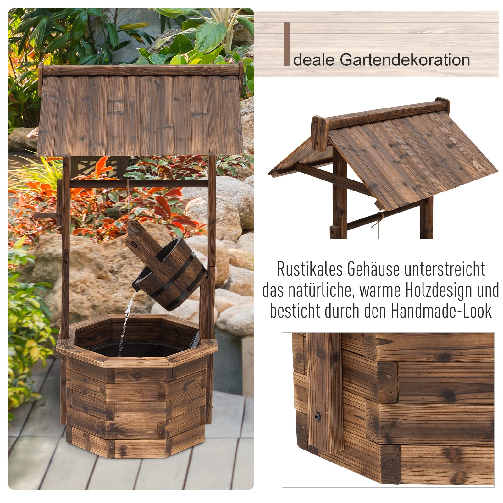 Outsunny Fontaine en Bois Outdoor Fontaine de Jardin avec Eau ruisselante Bassin de décoration Ornements Pompe Jeu d'eau Fontaine de terrasse pour Jardin terrasse pelouse 68 x 57 x 118 cm Marron