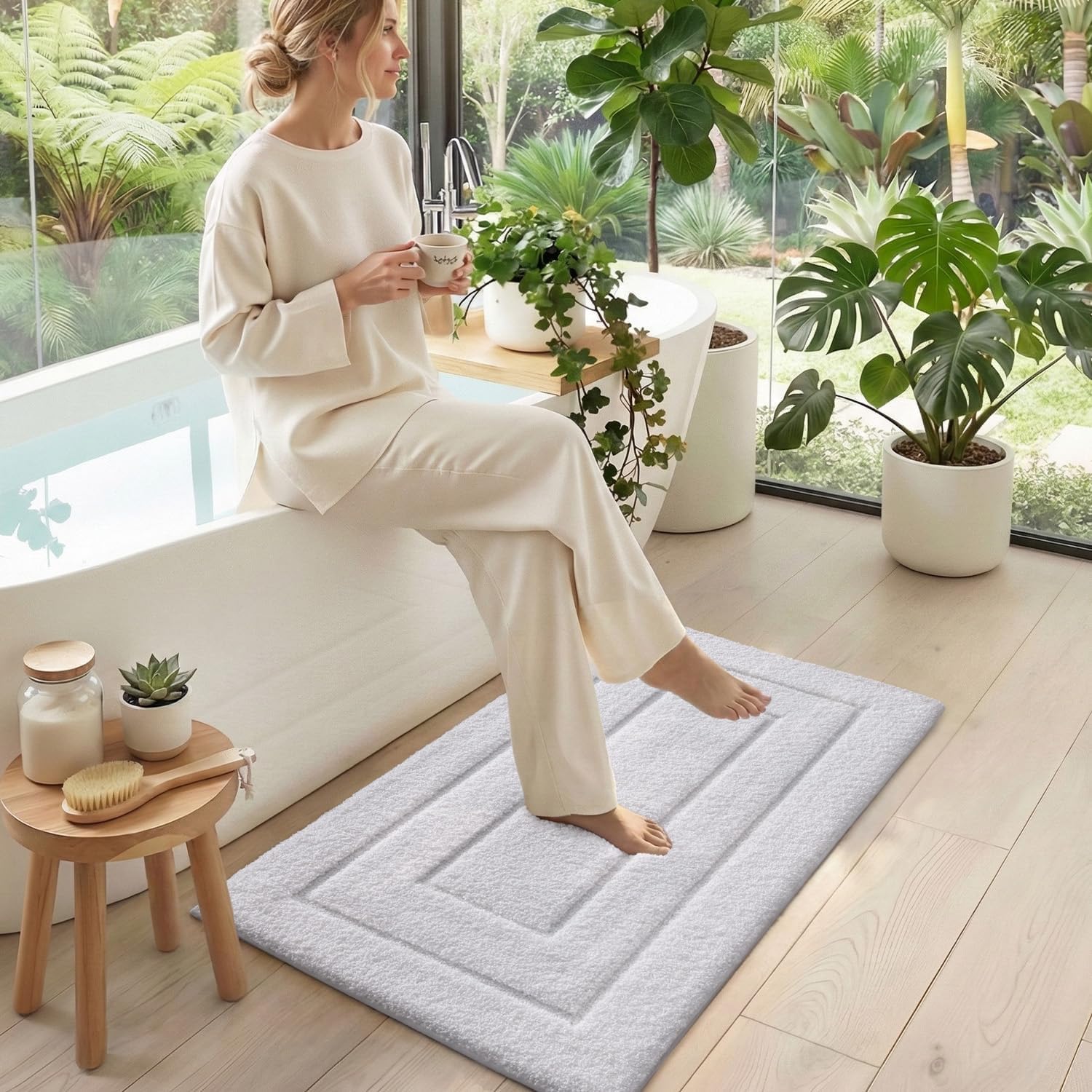 DEXI Bathroom Rug 43x24, Non Slip Washable Bath Mat for Shower Floor, Extra Large Absorbent Soft Bathmat with Rubber Backing, Quick Dry Microfiber Carpet, White - Image 8