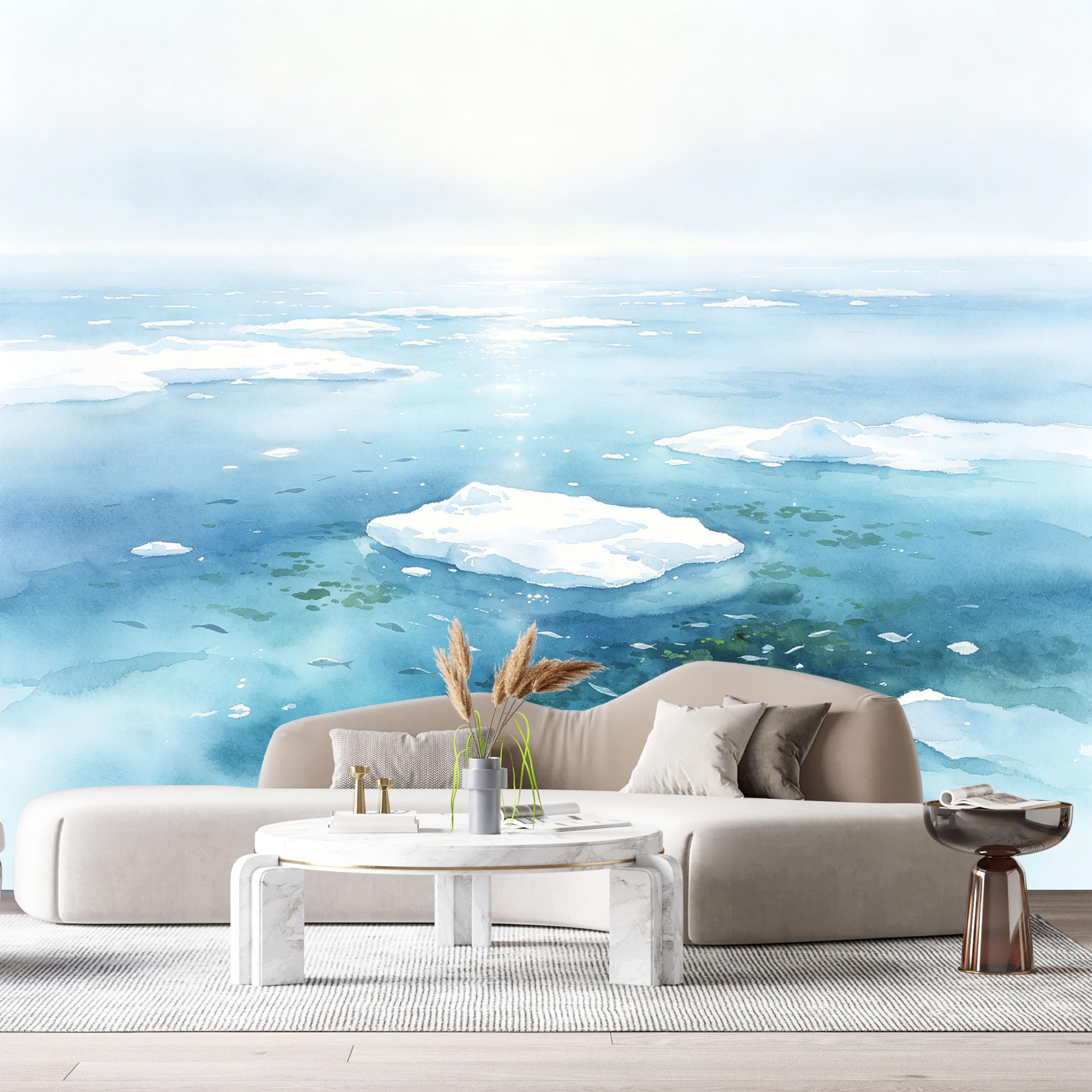Custom Size Wall Murals Ocean Marine Watercolor Floating Icebergs Arctic Sea SelfAdhesiveWall Fabric Removable Wallpaper Wall Decor for Living Room Bedroom Bathroom