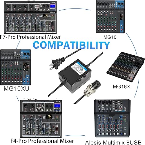 Miniatura 5 de AC17VX2 1500mA para mezclador de consola mezcladora Adaptador de corriente alterna Conector de 3 pines Enchufe para Yamaha