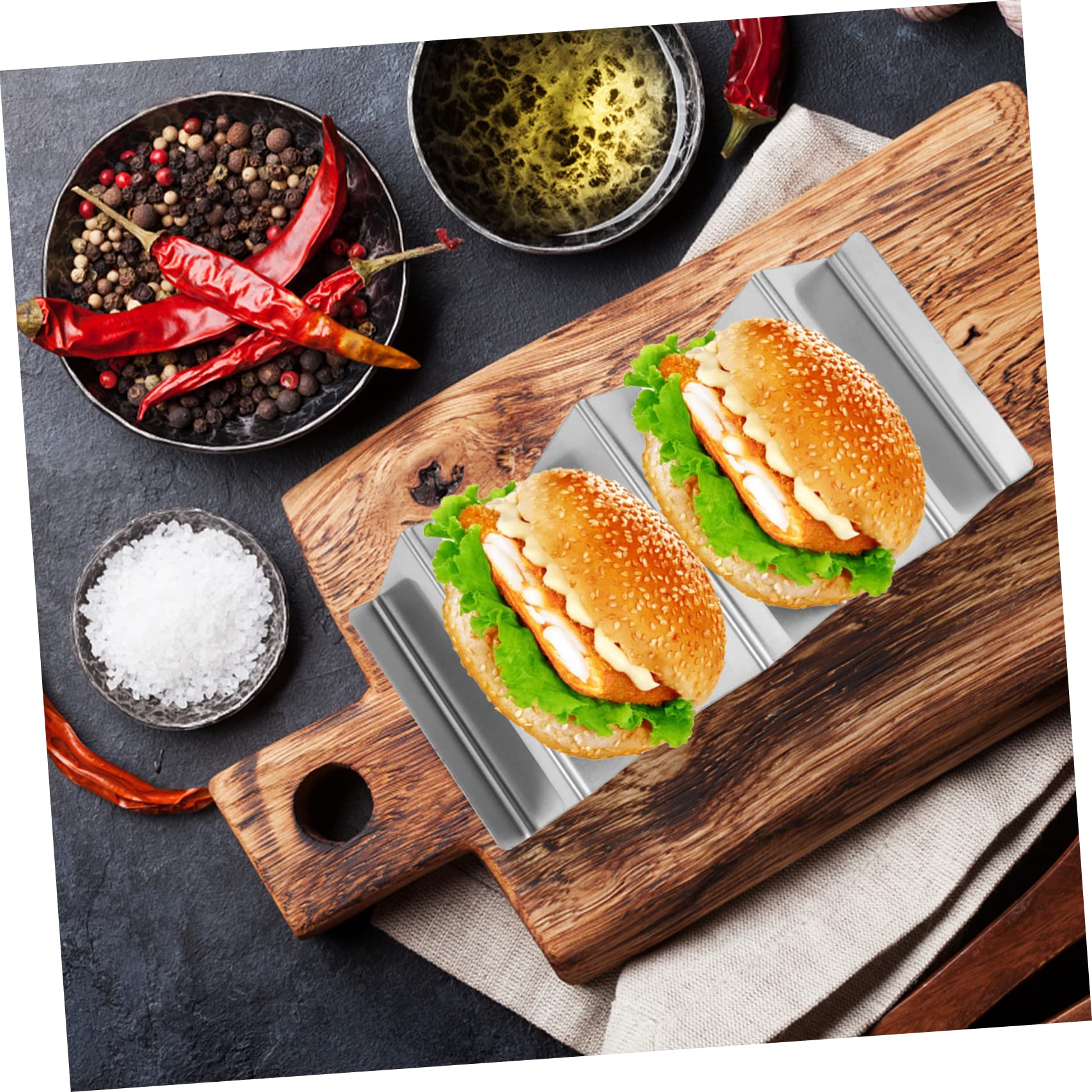 Alipis 2Pcs Stainless Steel U Shape Thin Pancake Clamp Ergonomic Taco Rack for Tacos Burritos Hot Dogs Stainless Steel Tableware for Home Party Use