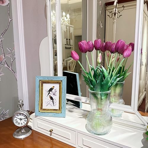 Miniatura 4 de Tulipanes falsos de tacto real de 16 pulgadas, flores artificiales con brotes, tallo flexible fácil de moldear, tulipanes sintéticos (jarrón no