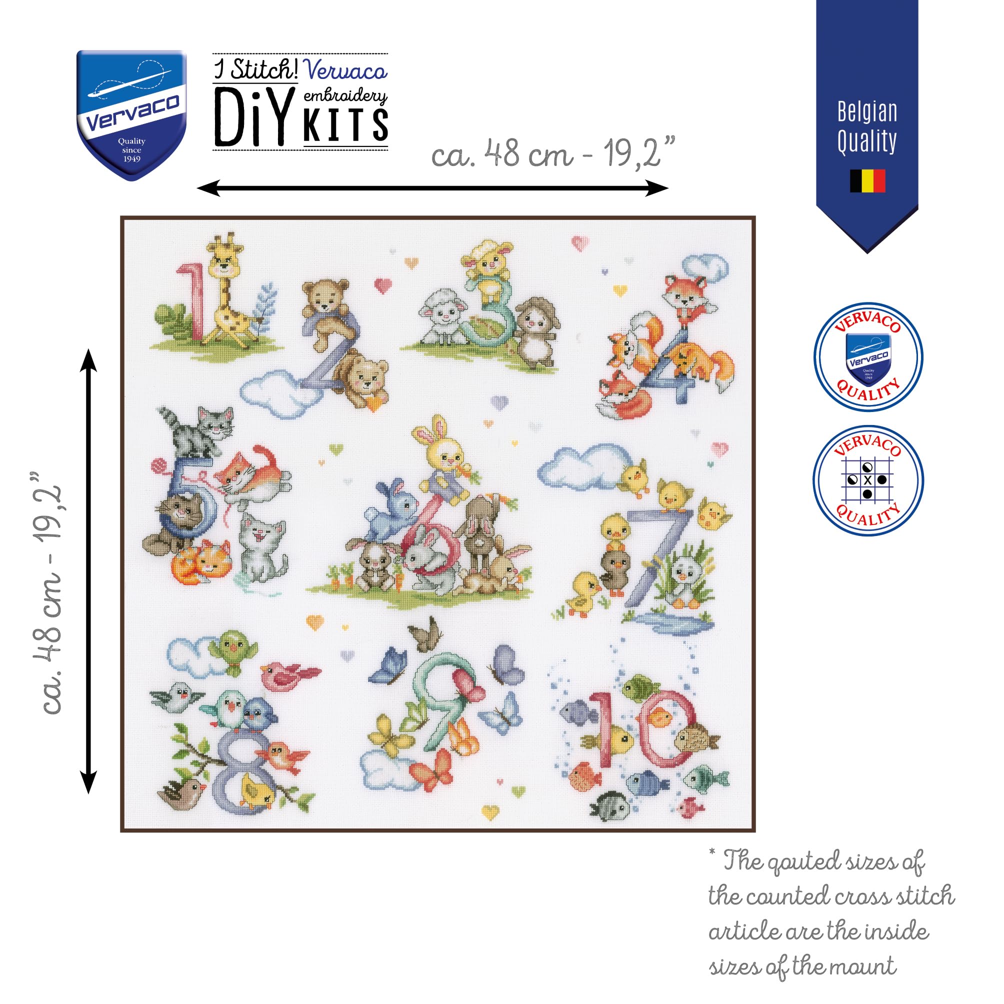 VERVACO Haft Krzyżykowy Liczony Zestaw Obraz do Haftu LICZENIE OD 1 DO 10 Zrób to Sam Zestaw Kreatywny dla Dorosłych 48 x 48 cm Dekoracja Ścienna DIY Cross Stitch Kit