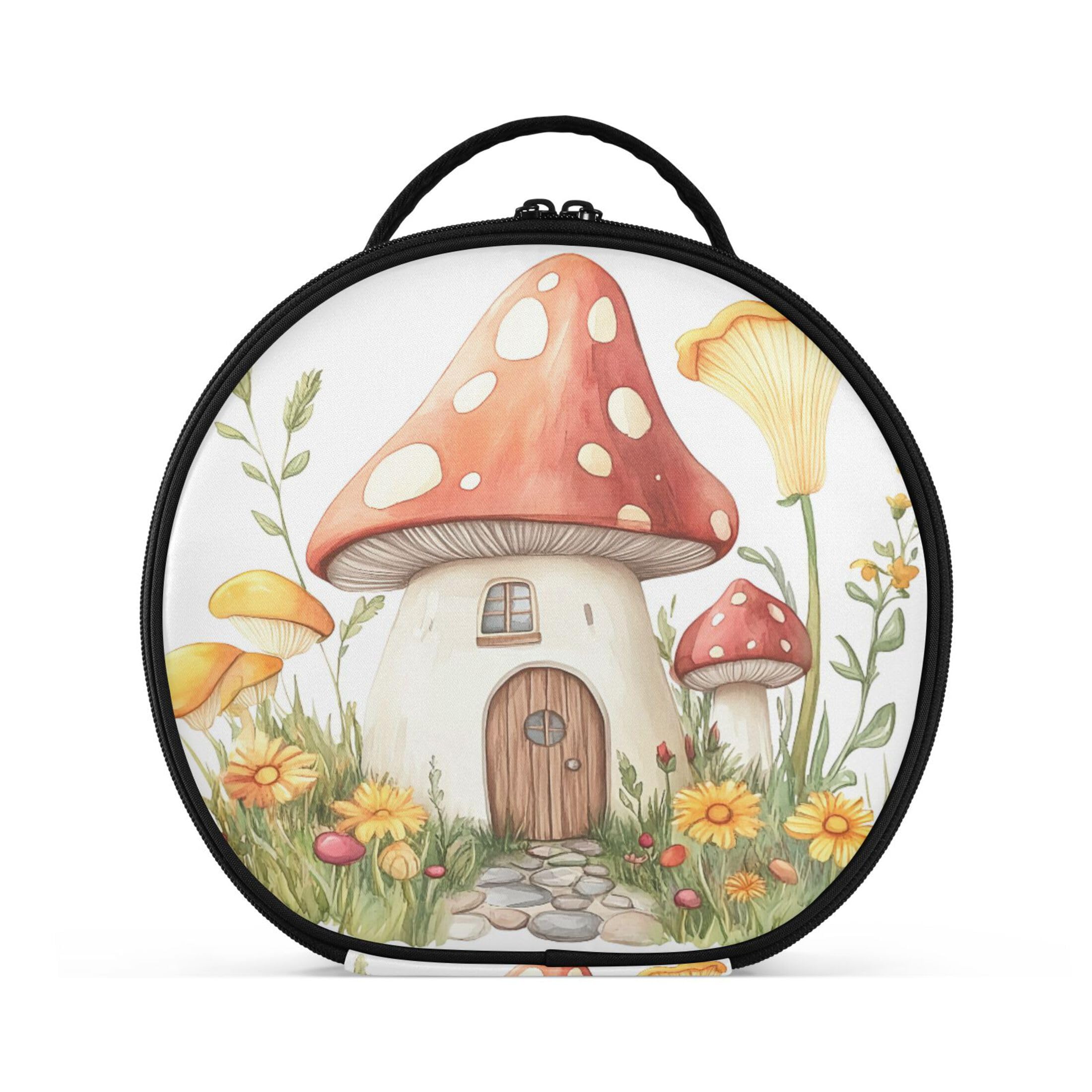 Takiito Cartoon Mushroom Cabin Travel Makeup Case Portable Makeup Box Artist Cosmetic Case Organizer With Adjustable Dividers