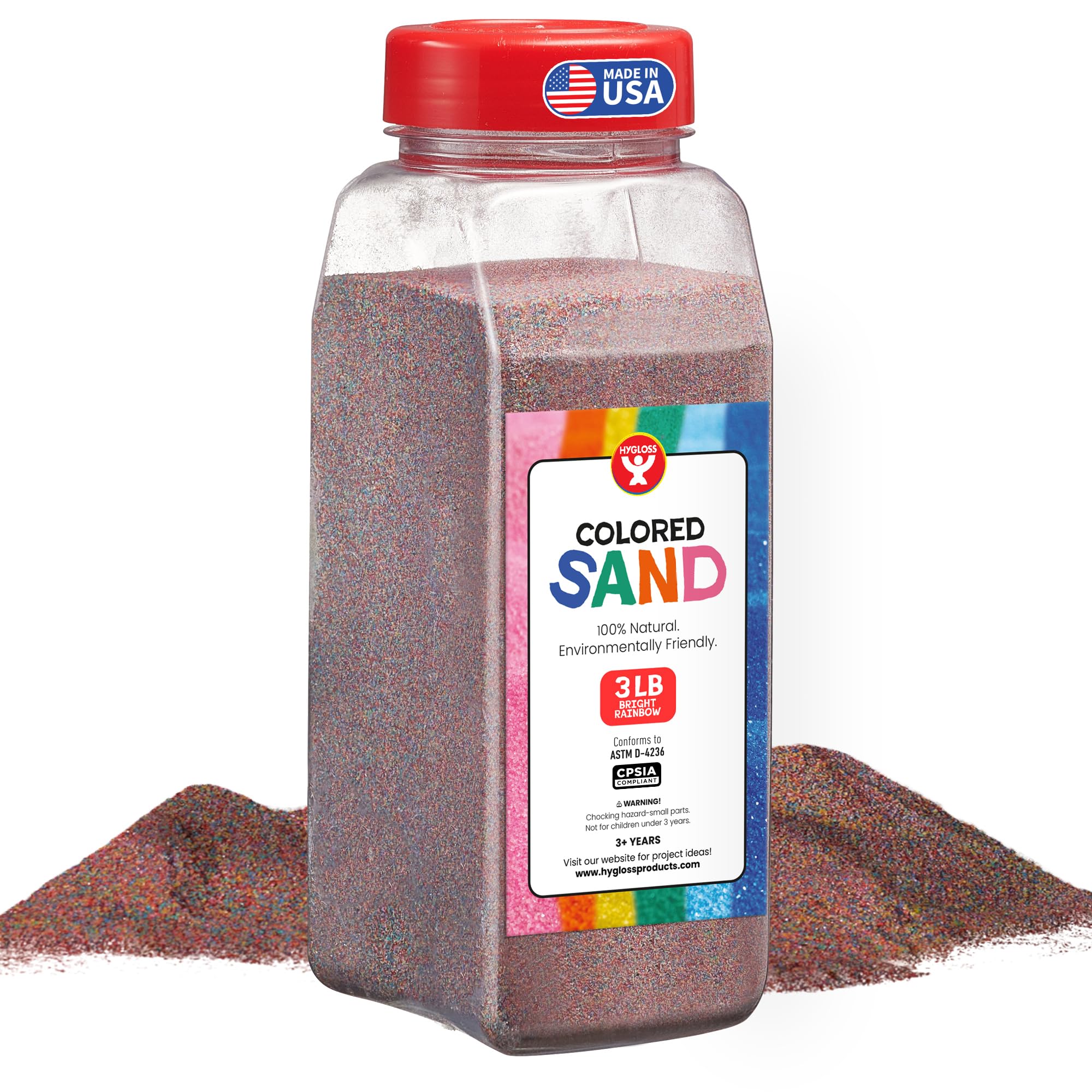 Hygloss Colored Sand for Crafts – 3 lb Bottle, Bright Rainbow – Vibrant Colorful Fine Sensory Play Sand Art Kits for Kids – Classroom Activities for Children 3 4 5 6 7 8 9 10 11 12 – Safe for Ages 3+