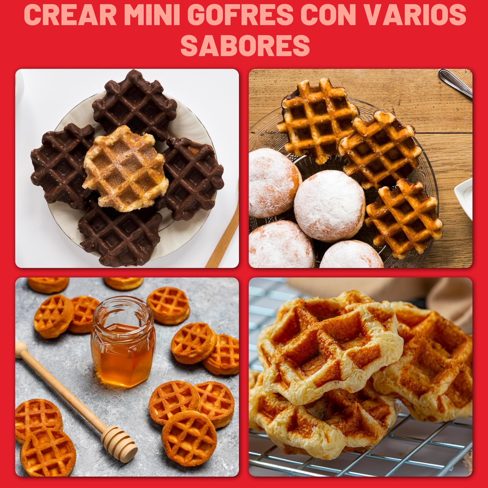 Mini máquina para hacer gofres SugarWhisk, plancha para hacer gofres pequeñitos para niños, hornea gofres pequeñitos de 8 x 5cm, pequeña máquina para hacer gofres, compacta y fácil de usar, superficie