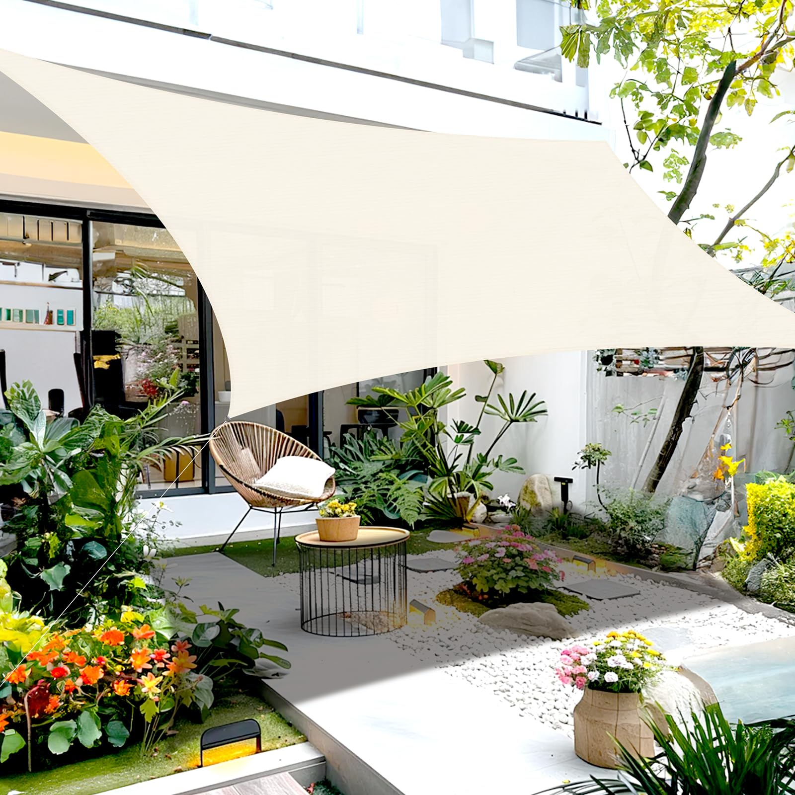 COOL AREA Sonnensegel 3x3m Rechteckig wasserdurchlässig HDPE Sonnenschutz mit UV Schutz Segel für Garten Balkon Terrasse-Creme