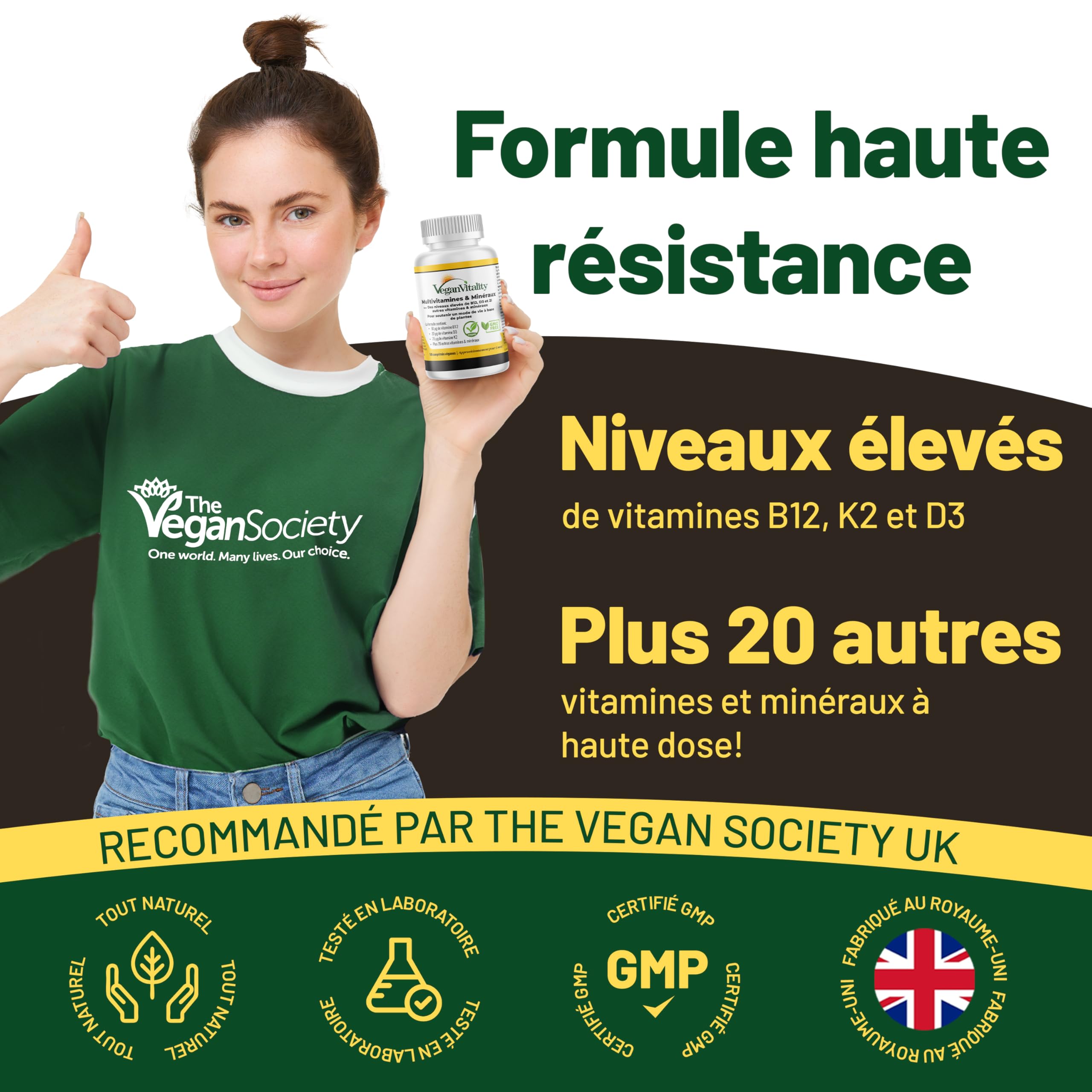Multivitamines et minéraux vegan – Source renforcée de vitamine C, vitamine k2, B12 et fer - 180 pilules vegan multivitamines. 6 mois de complément alimentaire vegan & végétarien