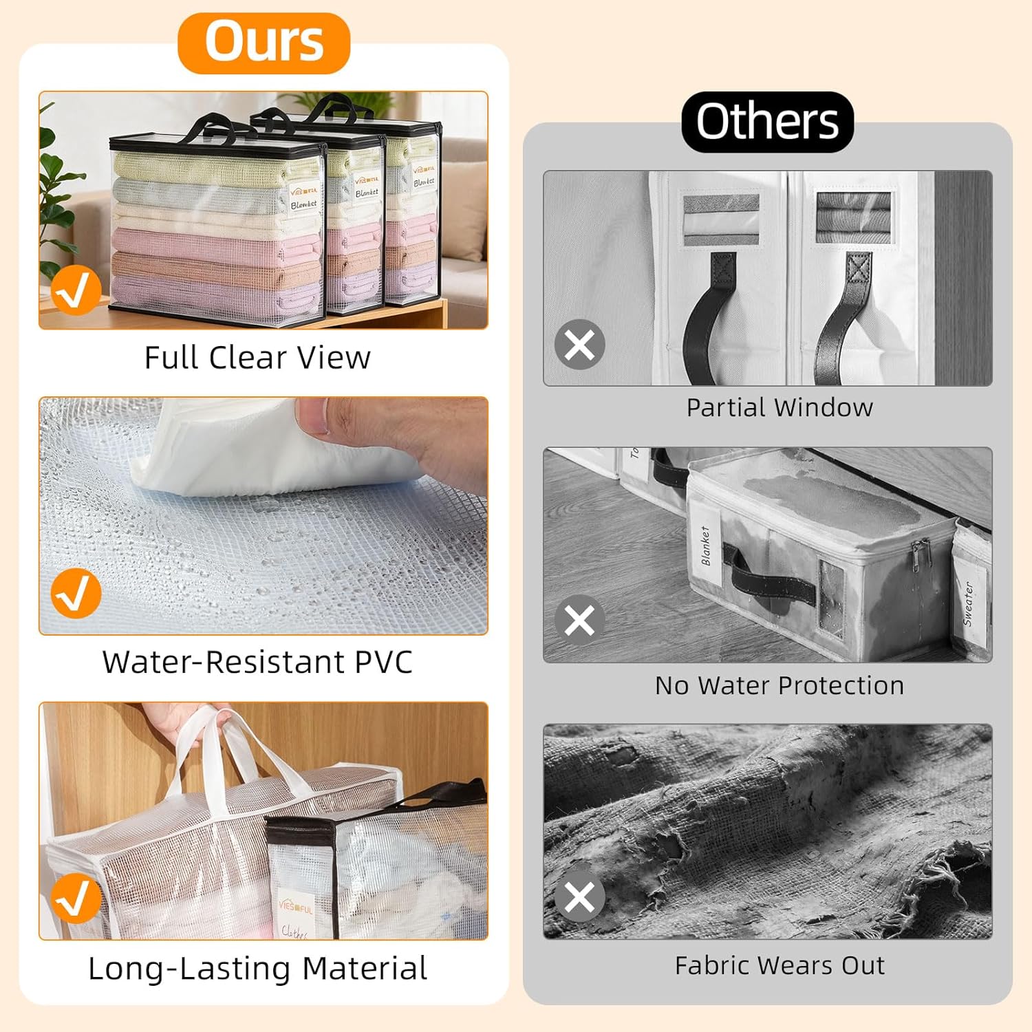 Vieshful 12 Pack Clear Storage Bags for Clothes, 17.7" × 14.96" × 5.1" Clear PVC Mesh Clothing Organizers with Zipper for Blankets, Clothes, Bedding, Sweater, Toys & Closet Storage, 22L White