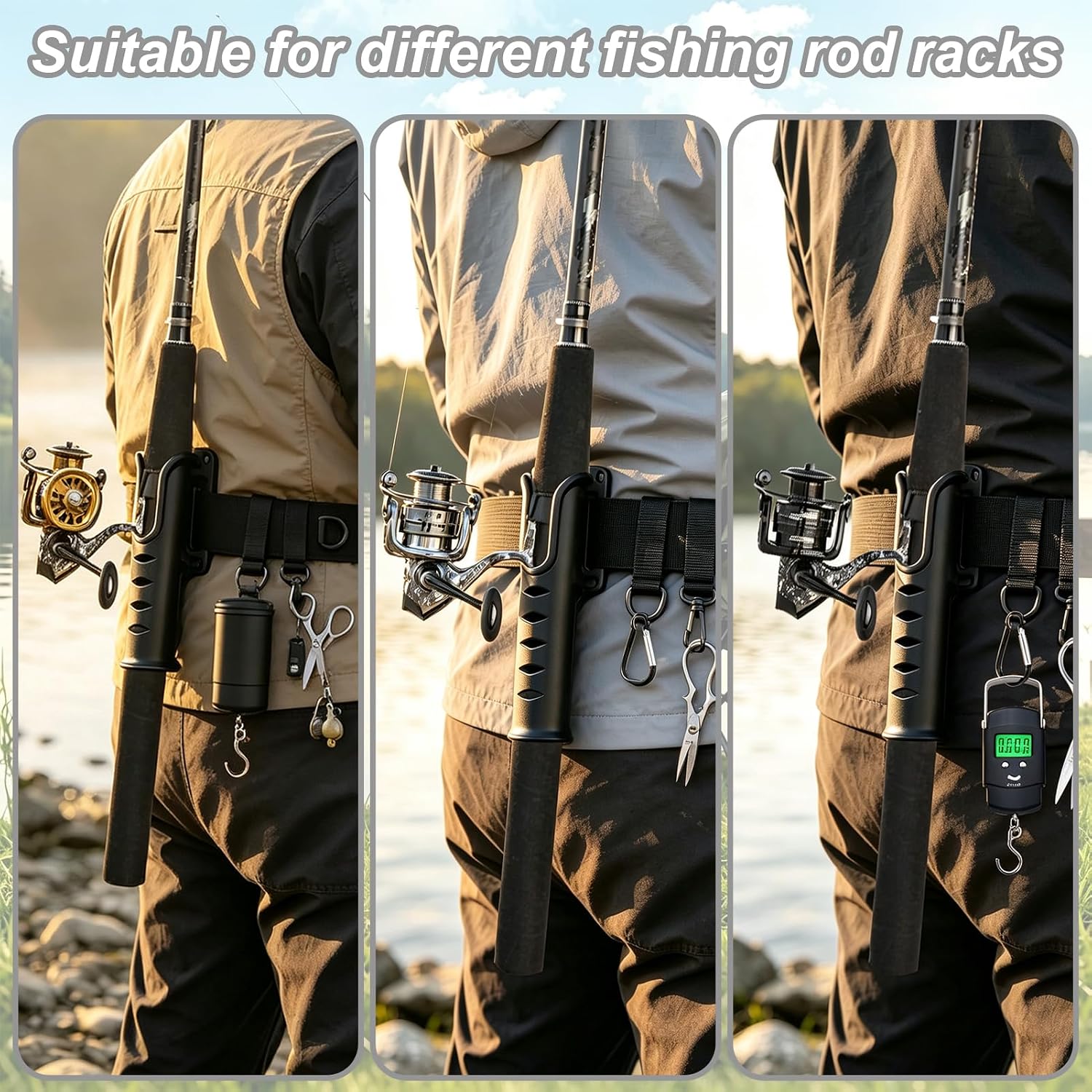 Fishing Wading Belt with 2 Rod Holder Adjustable Fishing Belt Wader Belt | for Surf Casting Spinning Pole Fishing