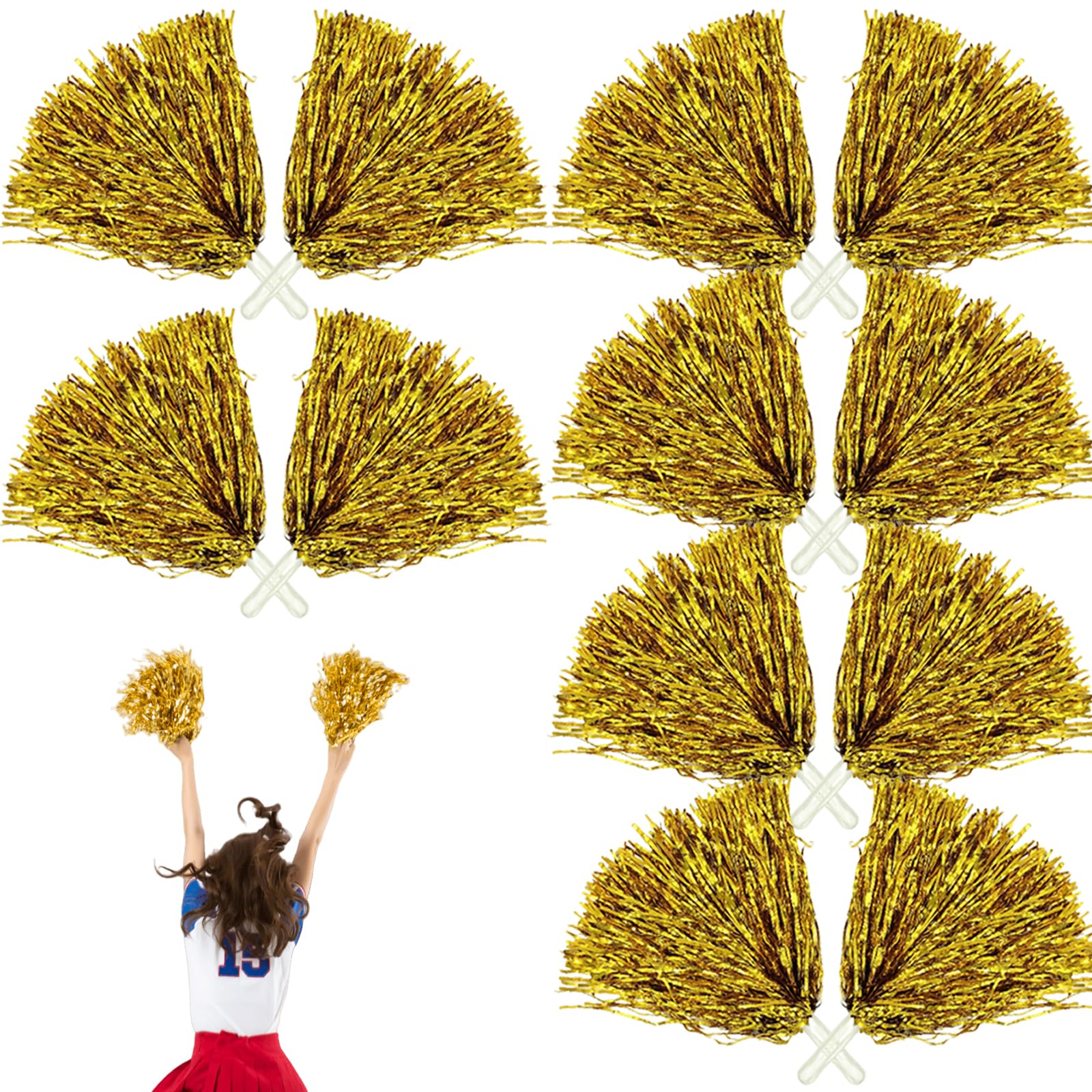 12 Pompon Cheerleader Arancione - 30cm Per Eventi Sportivi, Feste E Spettacoli Con Effetto Glitter