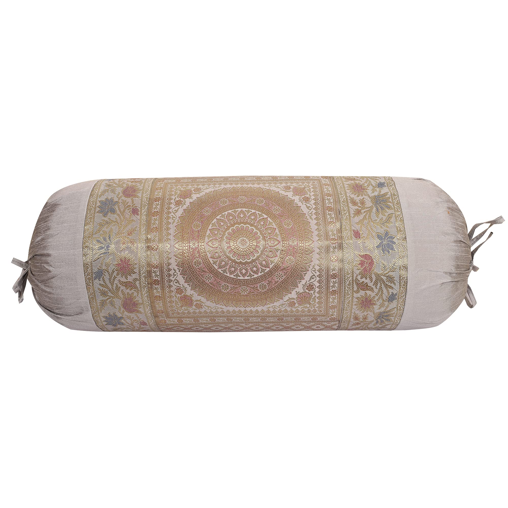 DK Homewares Cilindro Decorativo in Broccato di Seta Polydupion Fodera per Cuscino Diwan Fodere Elefante Grigio Fodere per Cuscino in Tessuto Jacquard per Decorazioni per la casa - (Set di 2
