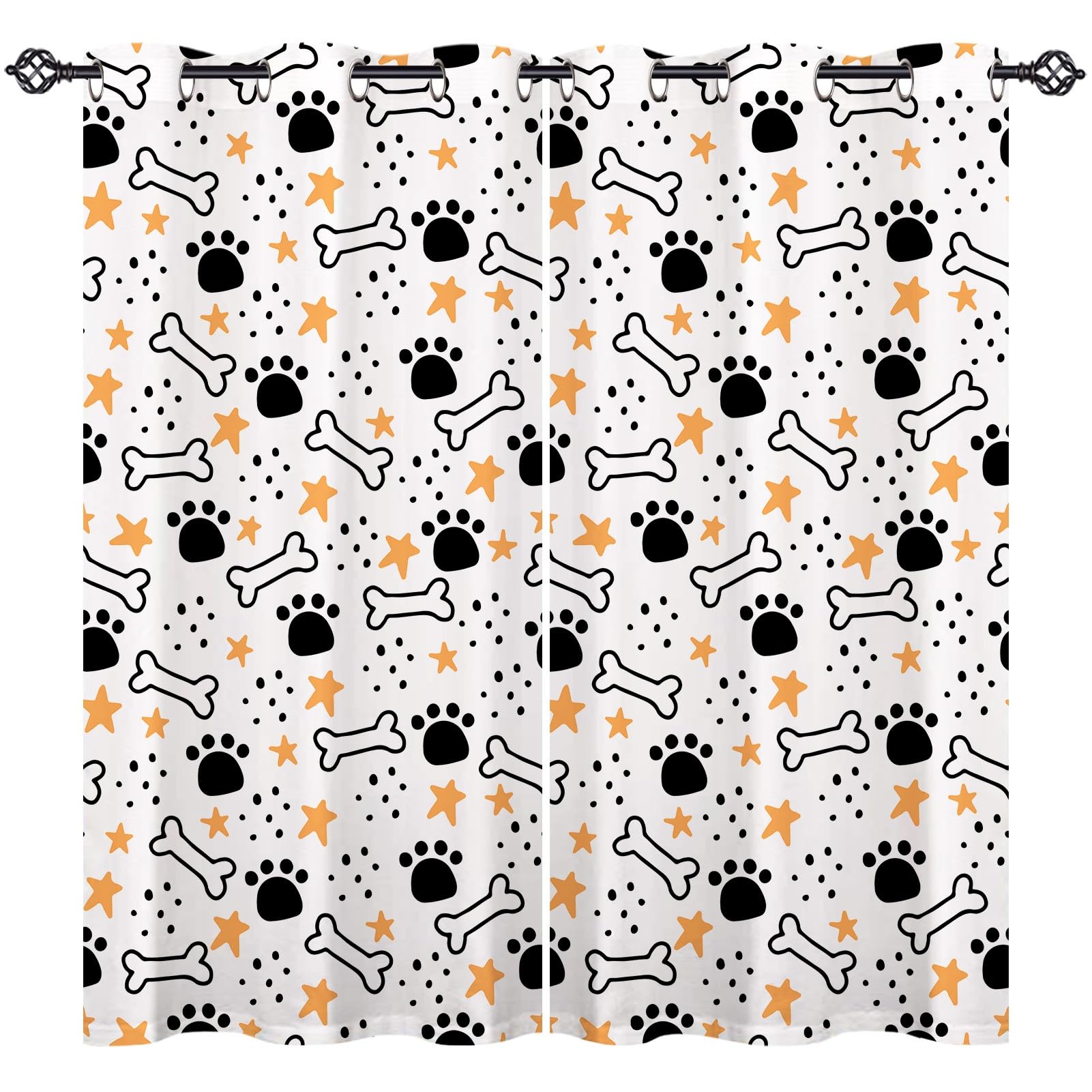 ANHOPE Customized Pattern & Size Curtains Curtains Grommet or Rod Pocket Design Pet Dog Puppy Paw Footprint Bone Print Pattern Personalized Drapes for Bedroom Living Room 2 Panels