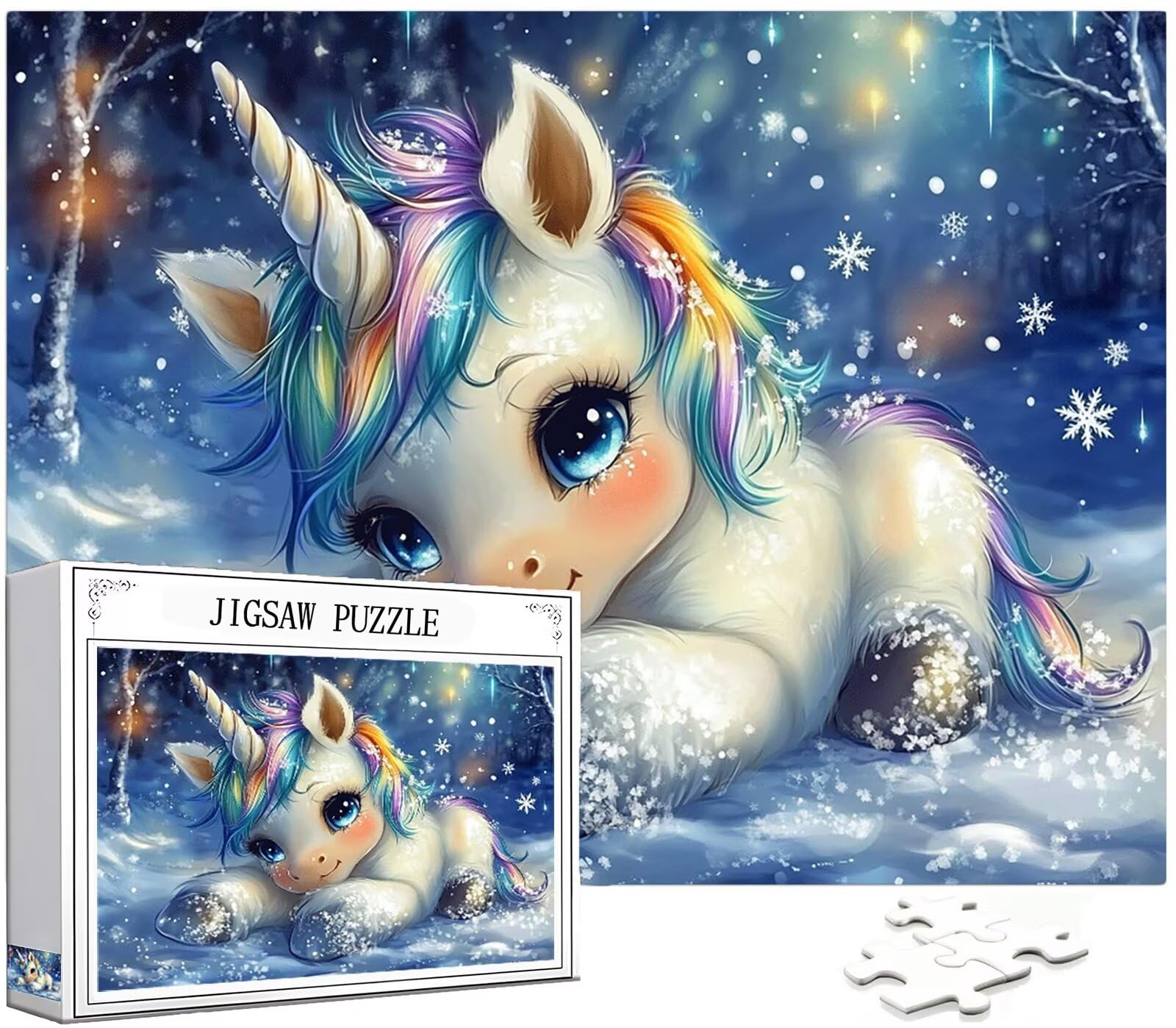 Jednorożec Puzzle 1000 Sztuk Dorosłych, Puzzle Śnieżynka Wzór Projekt, Jigsaw Dorosłych, 5D DIY Rzemiosło Rodzina Zajęcia z Pakowaniem Pudełka, Dekoracja ścienna do domu, 75 x 50 cm, Model298