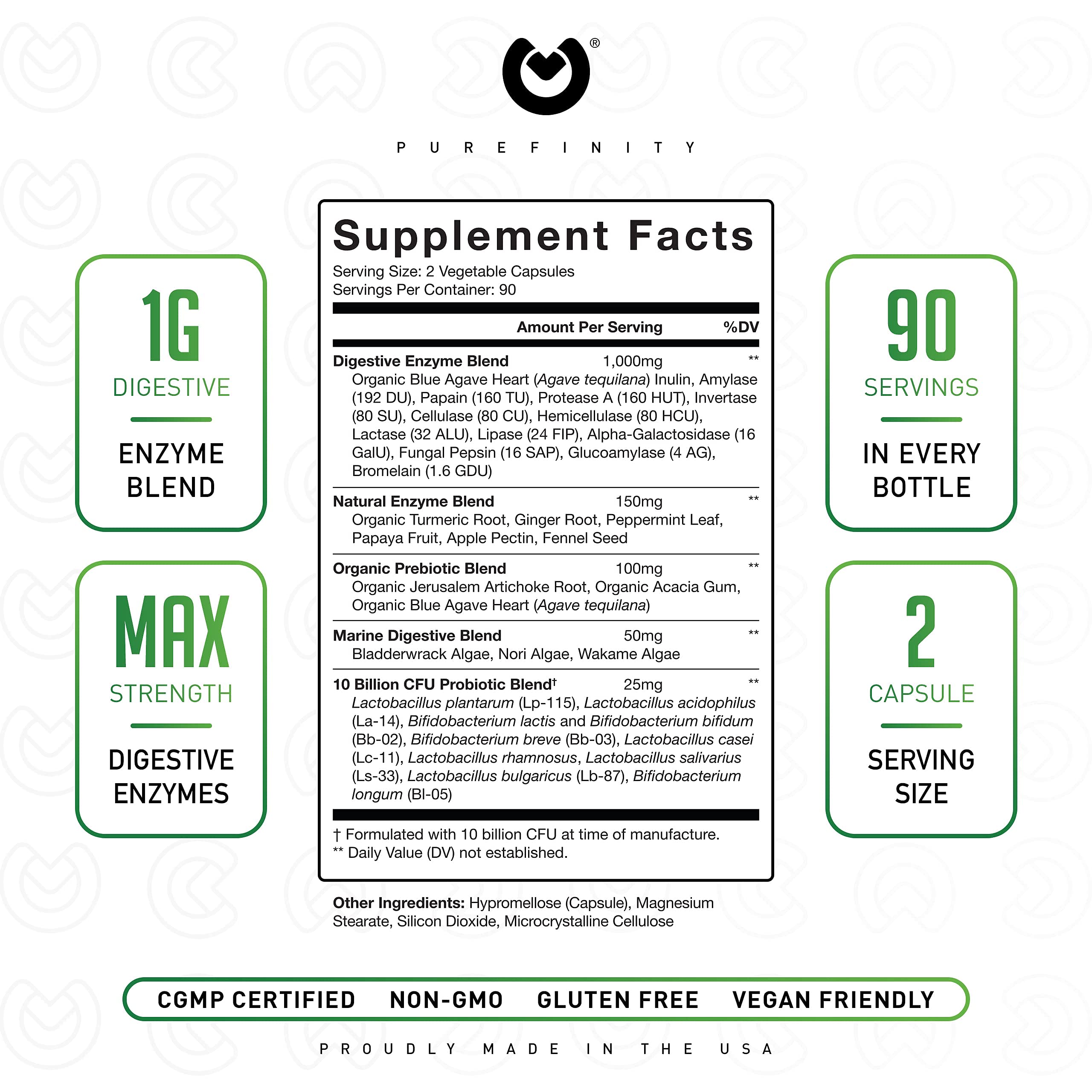 Digestive Enzymes 1000MG Plus Prebiotics & Probiotics Supplement, 180 Capsules, PlantBased