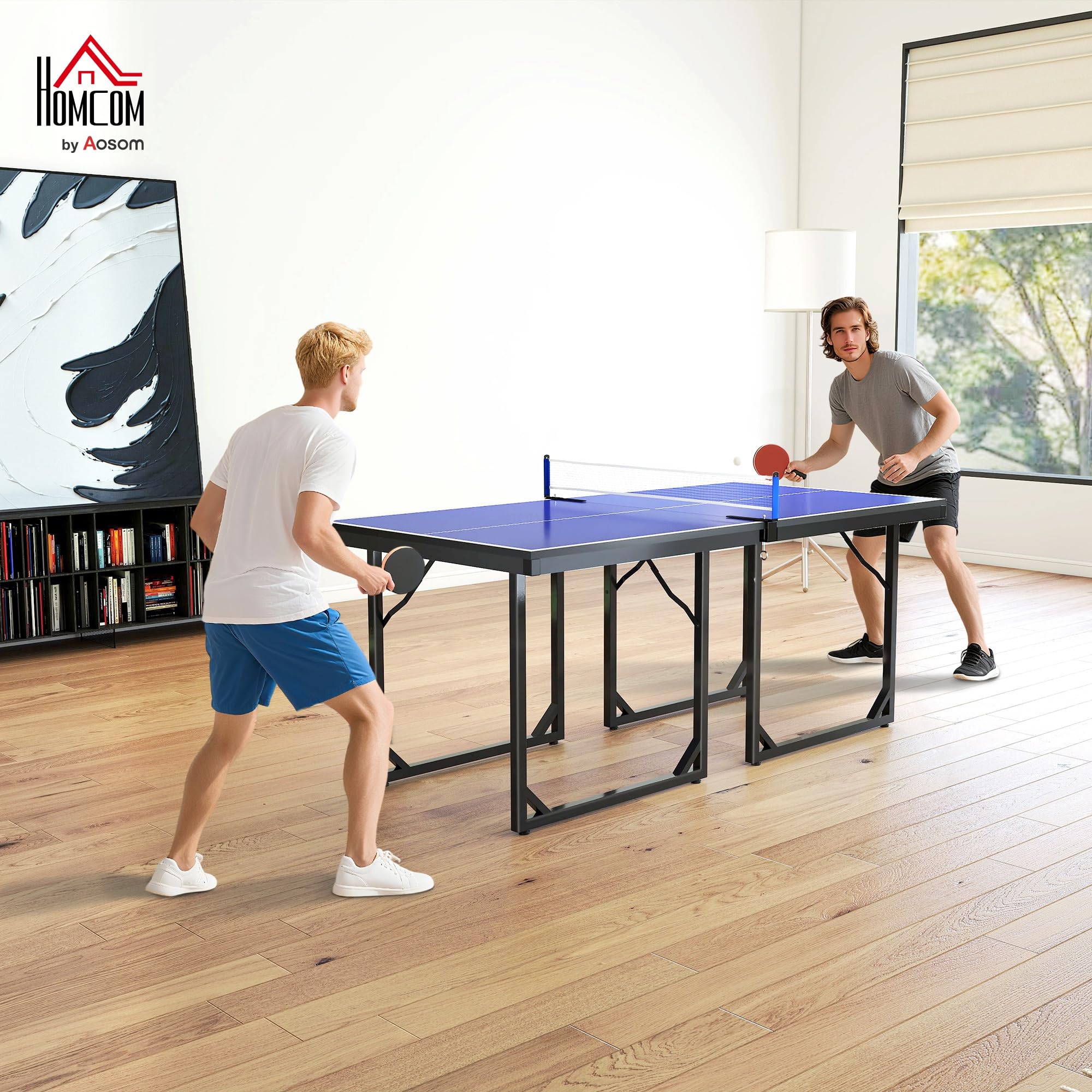 HOMCOM Mesa de Ping-Pong Plegable, 182x91cm, Fácil de Transportar, Resistente a la Intemperie, Estable, Mesa de Tenis con Red y Marco de Acero, para Interior y Exterior — view 2