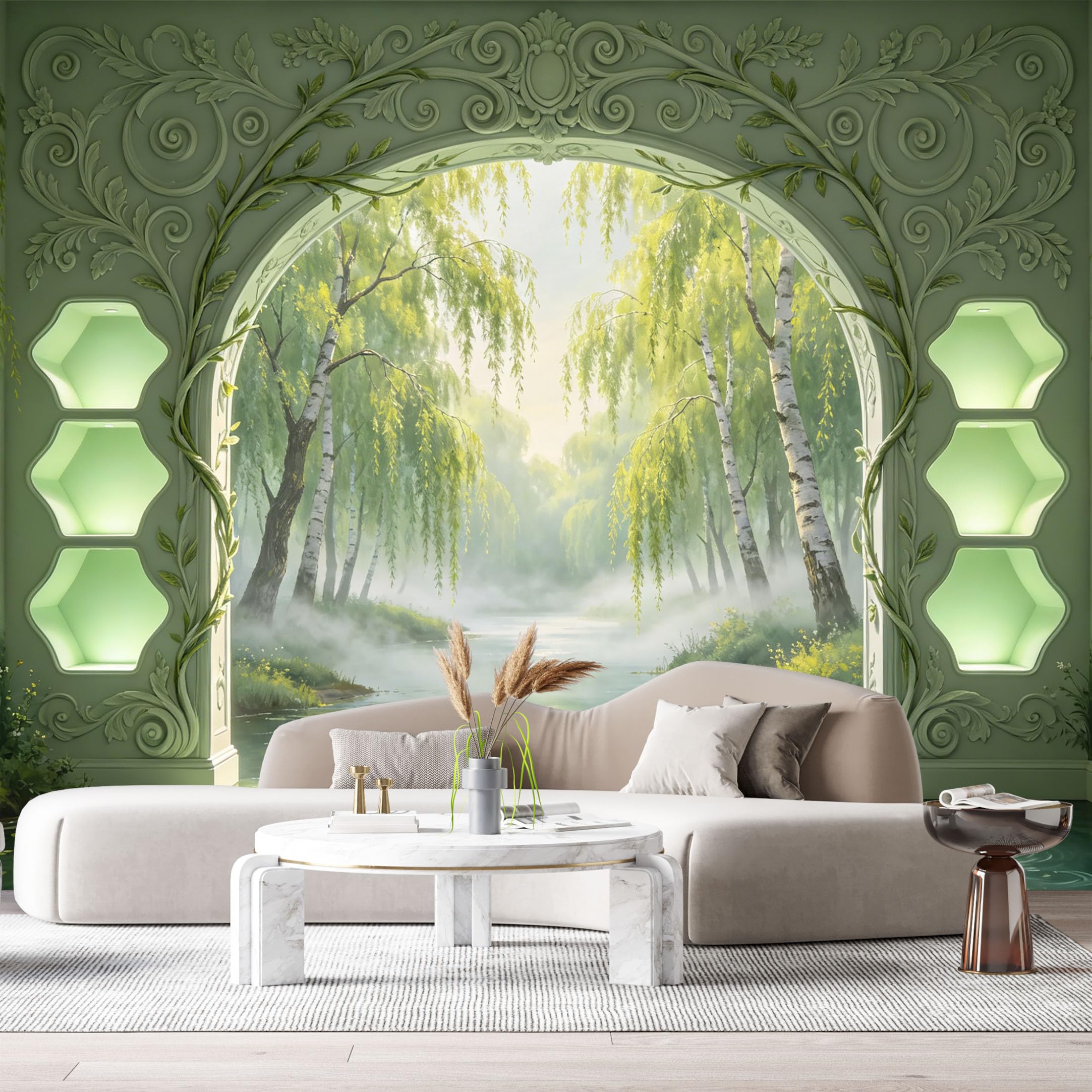 Custom Size Wall Murals Mystical Archway River Forest 3D Trompe L'Oeil SelfAdhesiveWall Fabric Removable Wallpaper Wall Decor for Living Room Bedroom Bathroom
