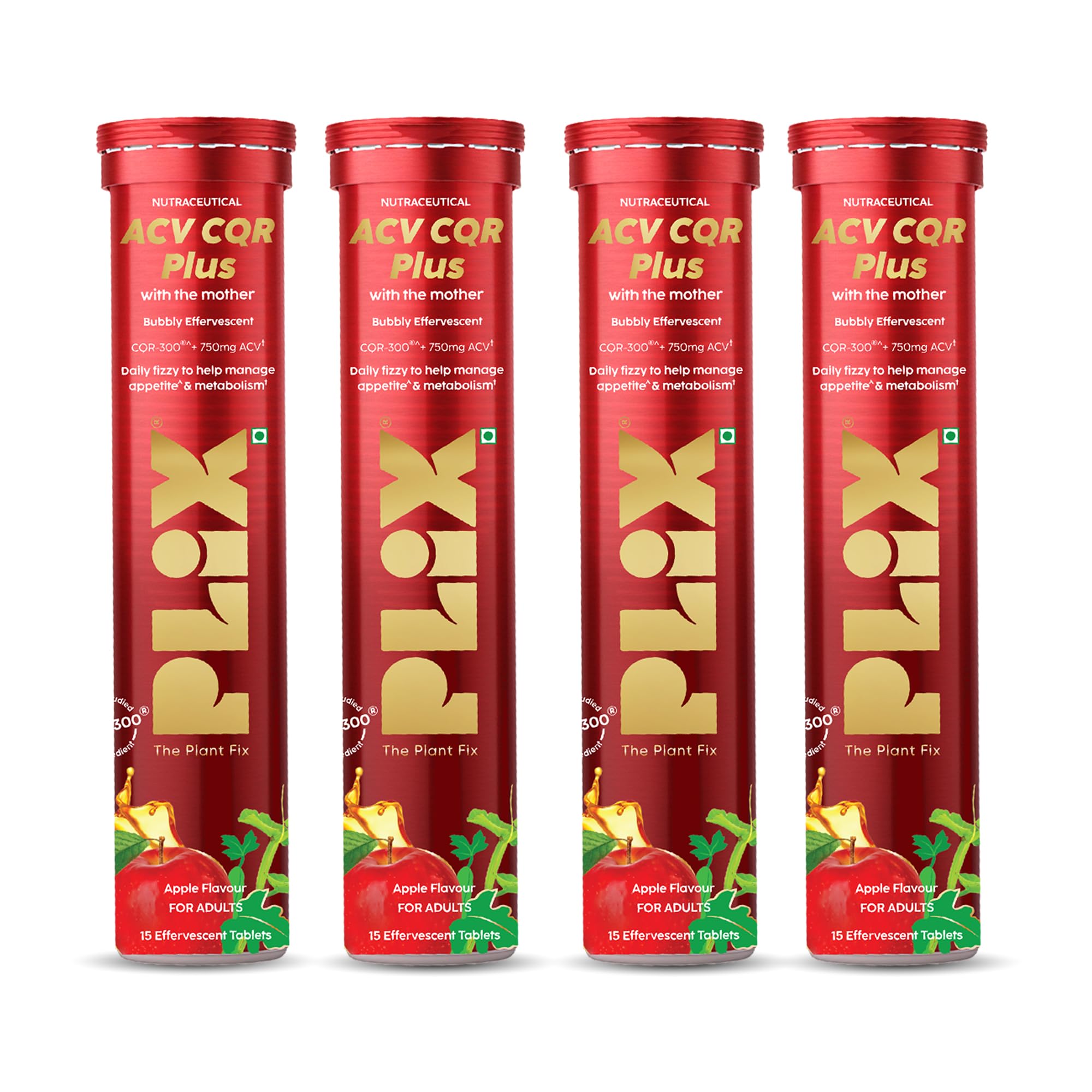 PLIX ACV CQR Plus Effervescent | Clinically Studied CQR-300® & Apple Cider Vinegar | Supports Fat Reduction, Waist & Hip Slimming, Metabolism & Appetite Control | 30 Effervescent Tablets Per Tube | Pack of 4-image-35