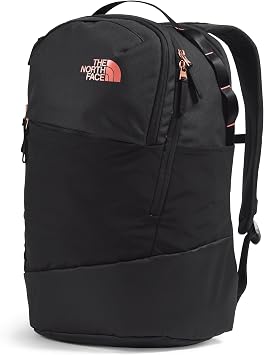 The North Face Women's Isabella Transit Backpack | Commuter Travel Bag with 16 Laptop Sleeve, Water-Repellent Finish, Women-Specific Fit, TNF Black Light Heather/Burnt Coral Metallic-NPF, One Size