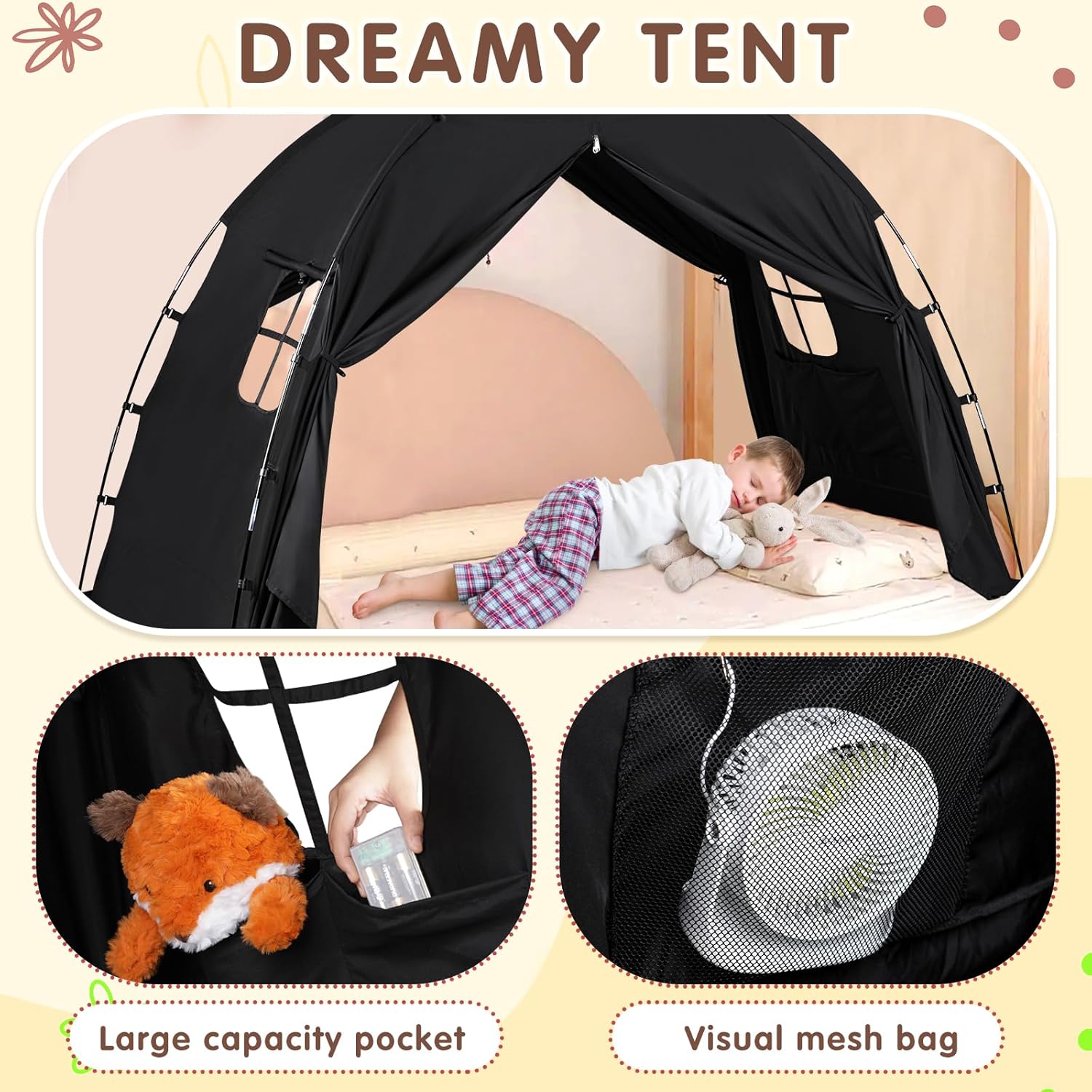 Bed Tent Twin Size - Privacy Sleeping Space with Blackout Design, Breathable Portable Indoor Floor Bed Tent for Toddler Transition、 Cottage Drafty Room Floor use