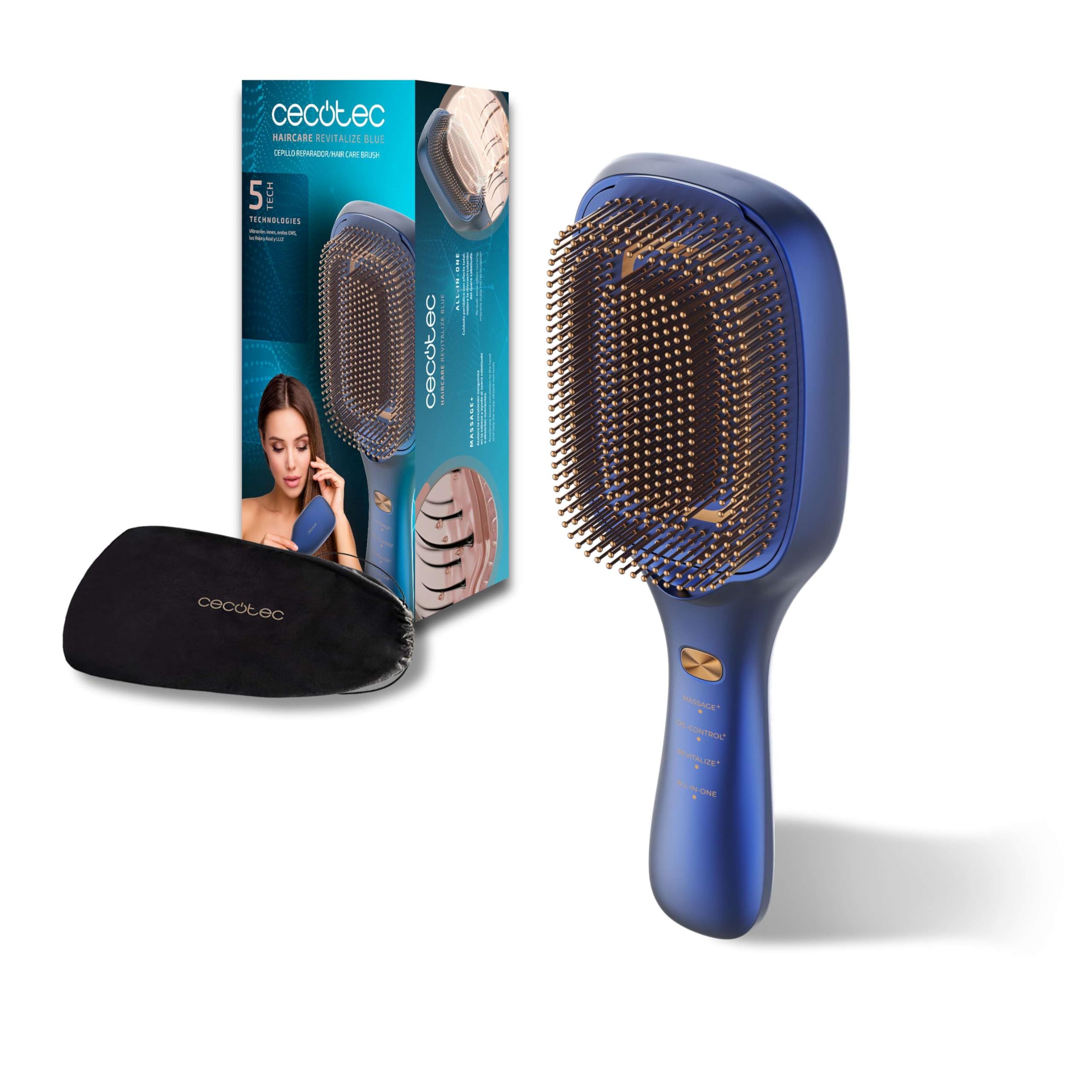 Cecotec Cepillo Reparador Cuero Cabelludo, Restauración del cabello HairCare Revitalize Blue. Modos Massage, OilControl, Revitalize, Vibración, Iones Negativos, MicrocorrientesEMS, Luz LED, Láser LLLT