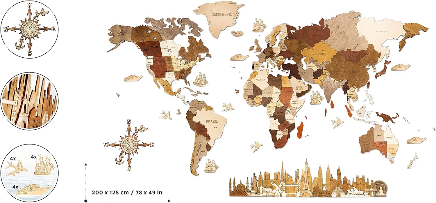 Download Buy Wooden World Map Wall Decoration Multilayered Multicolour Stained Wood Engraved Names Unique 3d Design For Living Room Office Bedroom Xl Explorer 78x49in 200x125cm Online In Indonesia B08b8p5rth