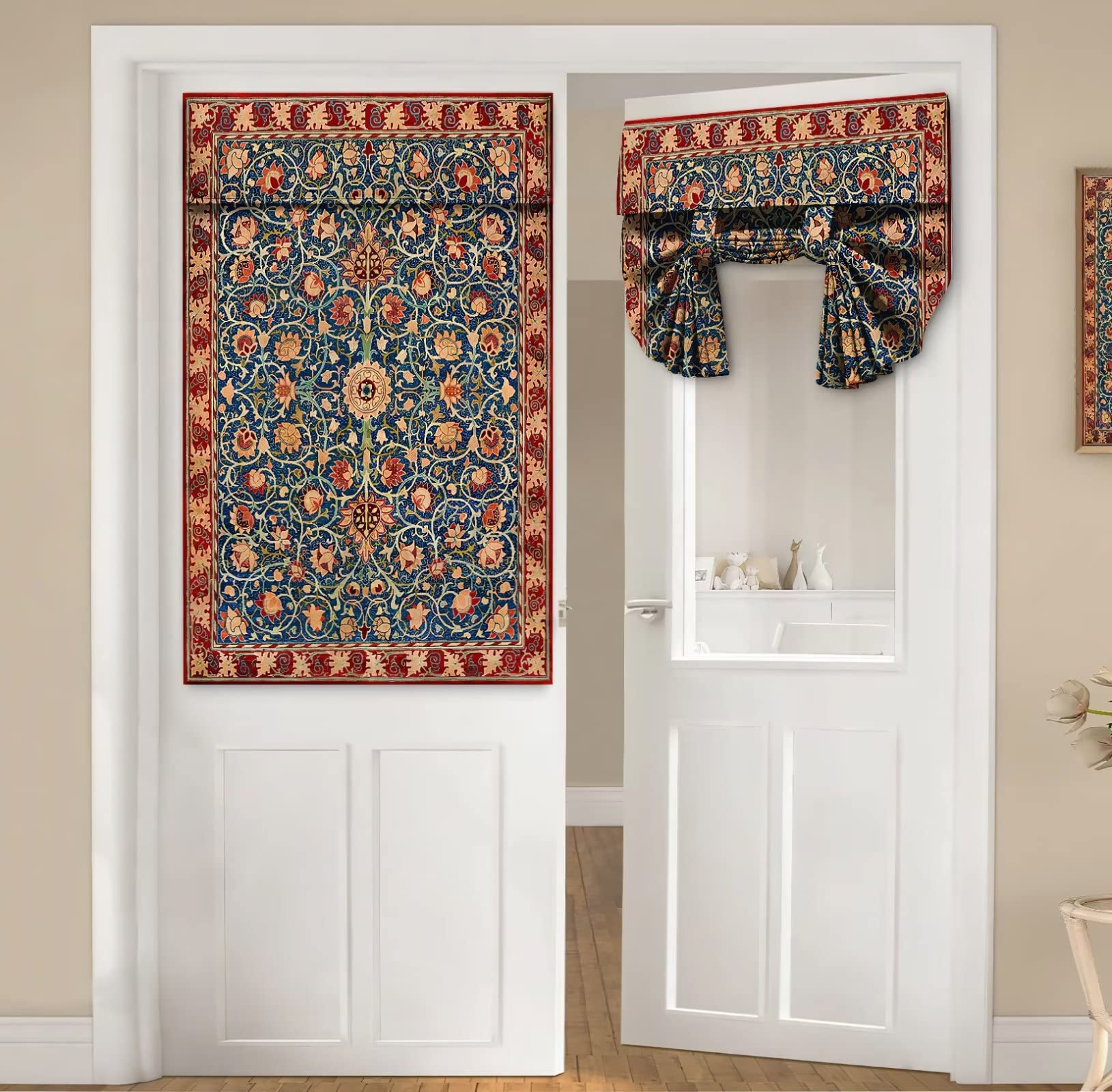 Bohemia William Morris Privacy Thermal Insulated Tie Up Shades, 26 x 40 inch for French Glass Door Windows