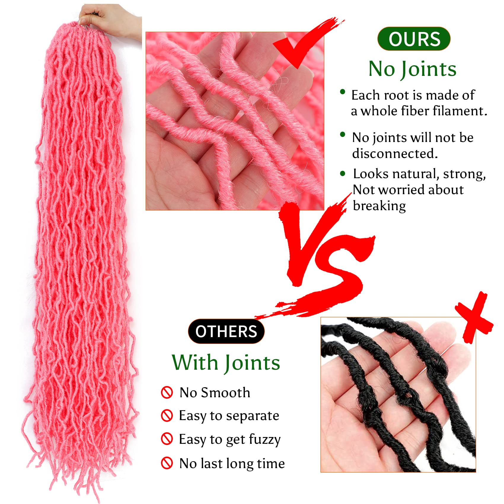 Pink Soft Locs 36 Inch Crochet Hair 5Packs Faux Locs Crochet Braids Hair Pre Looped Synthetic Curly Soft Faux Locs Hair Extension Goddess Locs Crochet Braids (36 Inch (Pack of 5), Pink)