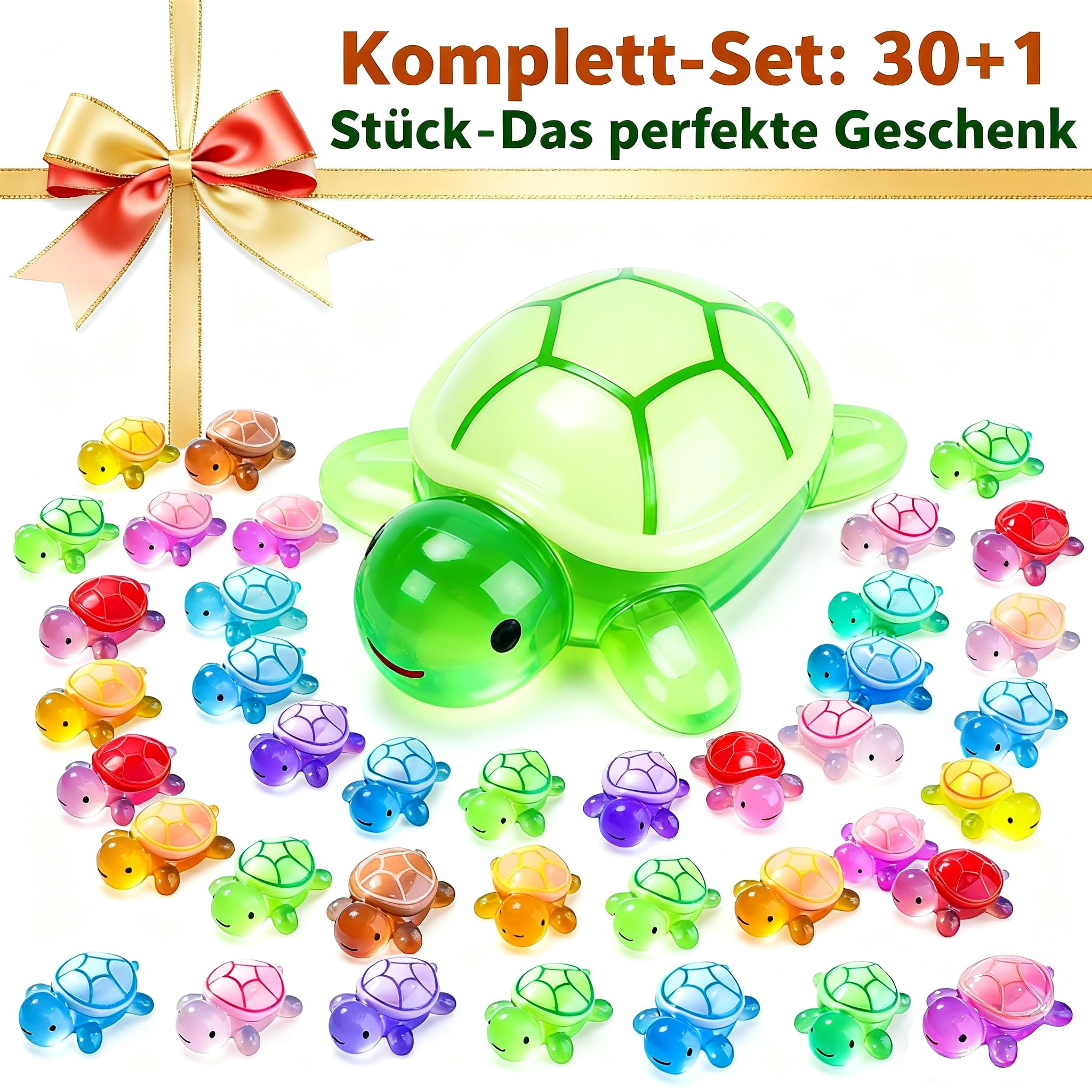 Zestaw żółwi Glow in The Dark – 30 miniaturowych żółwi + żółw duży 12 cm z żywicy, letnia dekoracja do ogrodu, krajobrazu DIY i kultury mieszkania