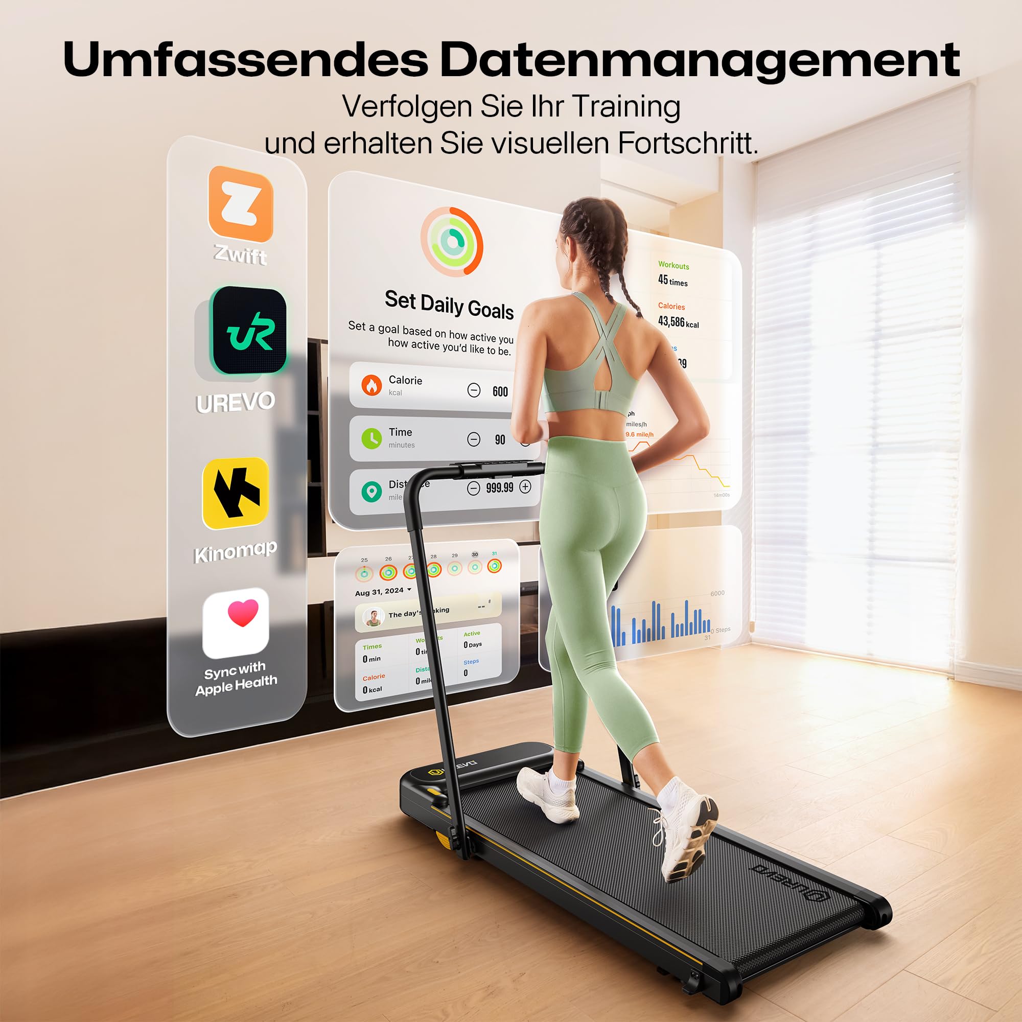 UREVO 2 in 1 Laufband für zuhause mit APP, Walking pad mit doppelter Stoßdämpfung, ‎1-10 km/h Laufband Klappbar mit Fernbedienung und LED-Anzeige für Zuhause/Büro