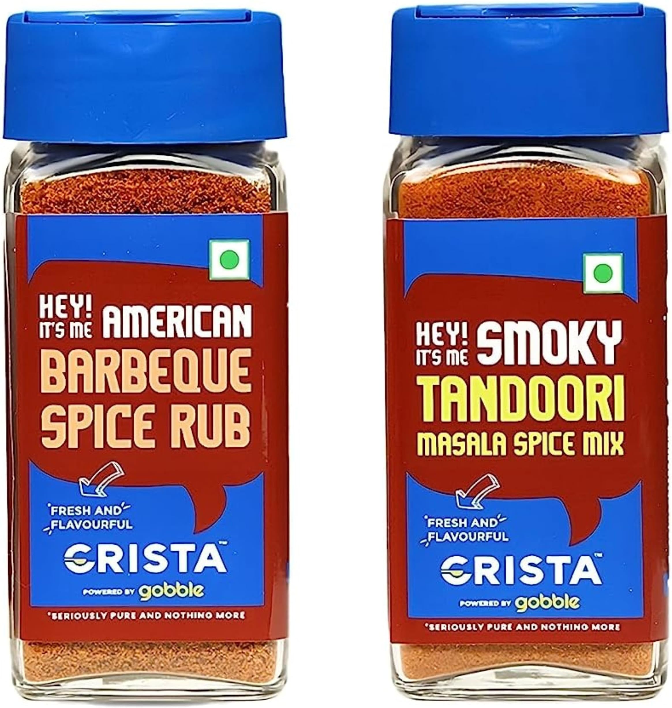 CRISTA Grill Rubs & Seasonings Combo Pack - 1 | Barbeque Spice Rub x 1, 50 gms | Tandoori Masala Spice Mix x 1, 45 gms | Pack of 2 | Zero added Colours, Fillers, Additives & Preservatives