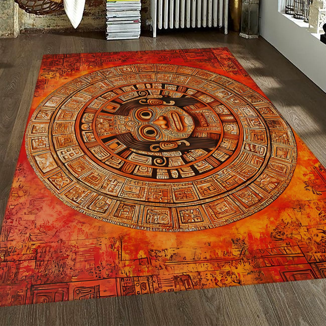Ultra cienkie miękkie i duże dywaniki 180 x 240 cm Mysterious Tribe zmywalny matryca Aztec Nordic Mid-Century Niski stos dywan do biura pomarańczowego