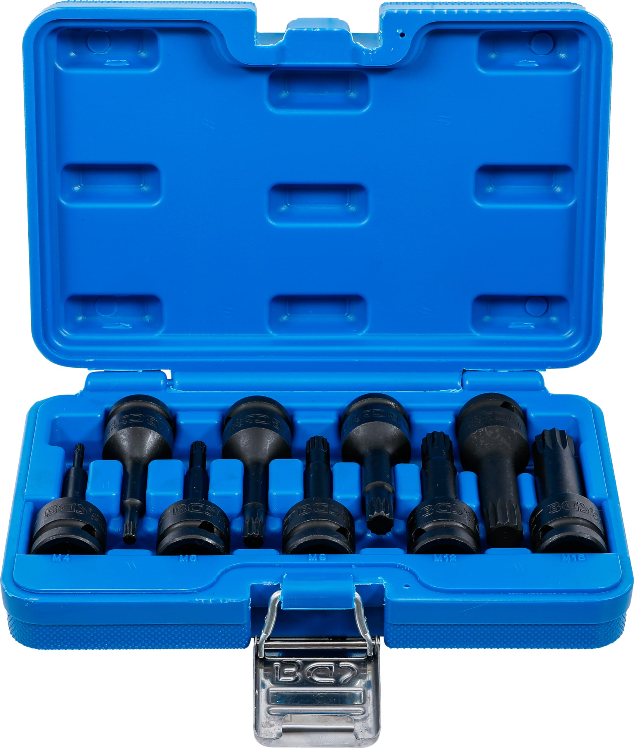 BGS 5482 | Juego de puntas de vaso de impacto | entrada 12,5 mm (1/2") | dentado múltiple interior (para XZN) M4 - M16 | 9 piezas | Accionamiento cuadrado interior 12,5 mm (1/2") | longitud 75 mm | acero al cromo molibdeno | para llave manual y de impacto