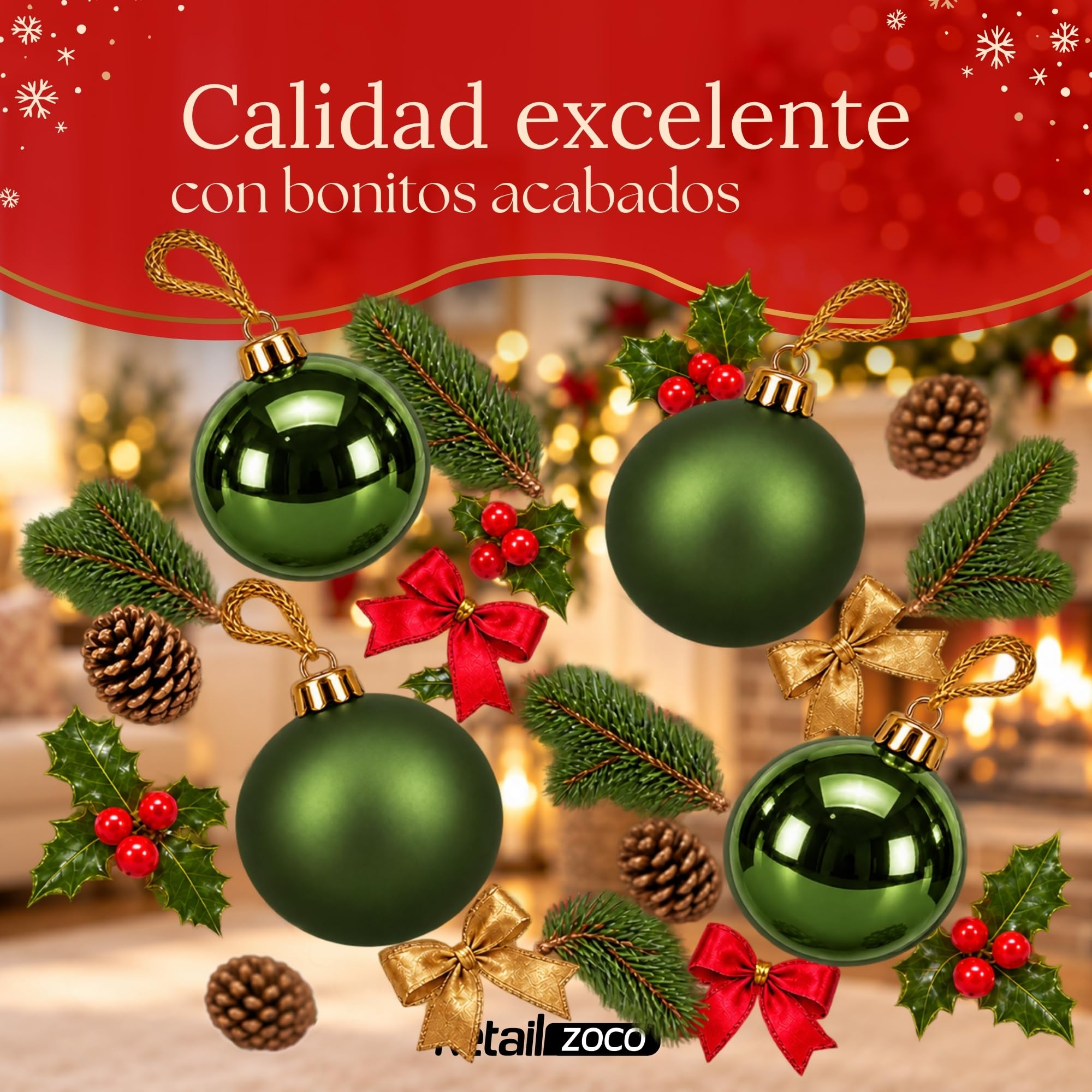 Bolas de Navidad, Adornos Arbol Navidad (Verde, 4 Piezas) - imagen 6