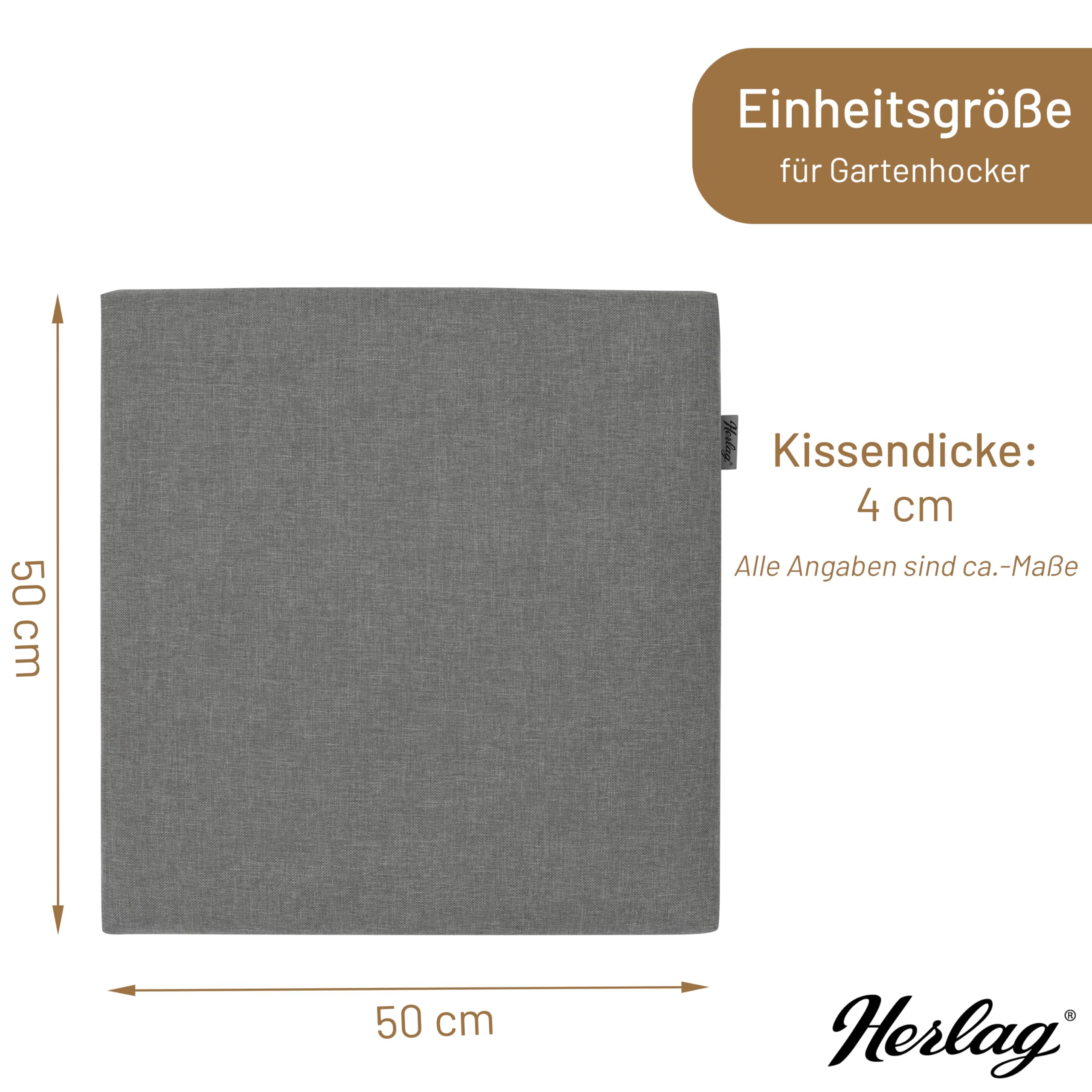 Herlag Sunny Hockerauflage 48x48x4 cm | wetterfest & UV-beständig | wasserfest | waschbarer Bezug mit Reißverschluss | Gartenhocker Kissen | Öko-Tex 100 | Grau