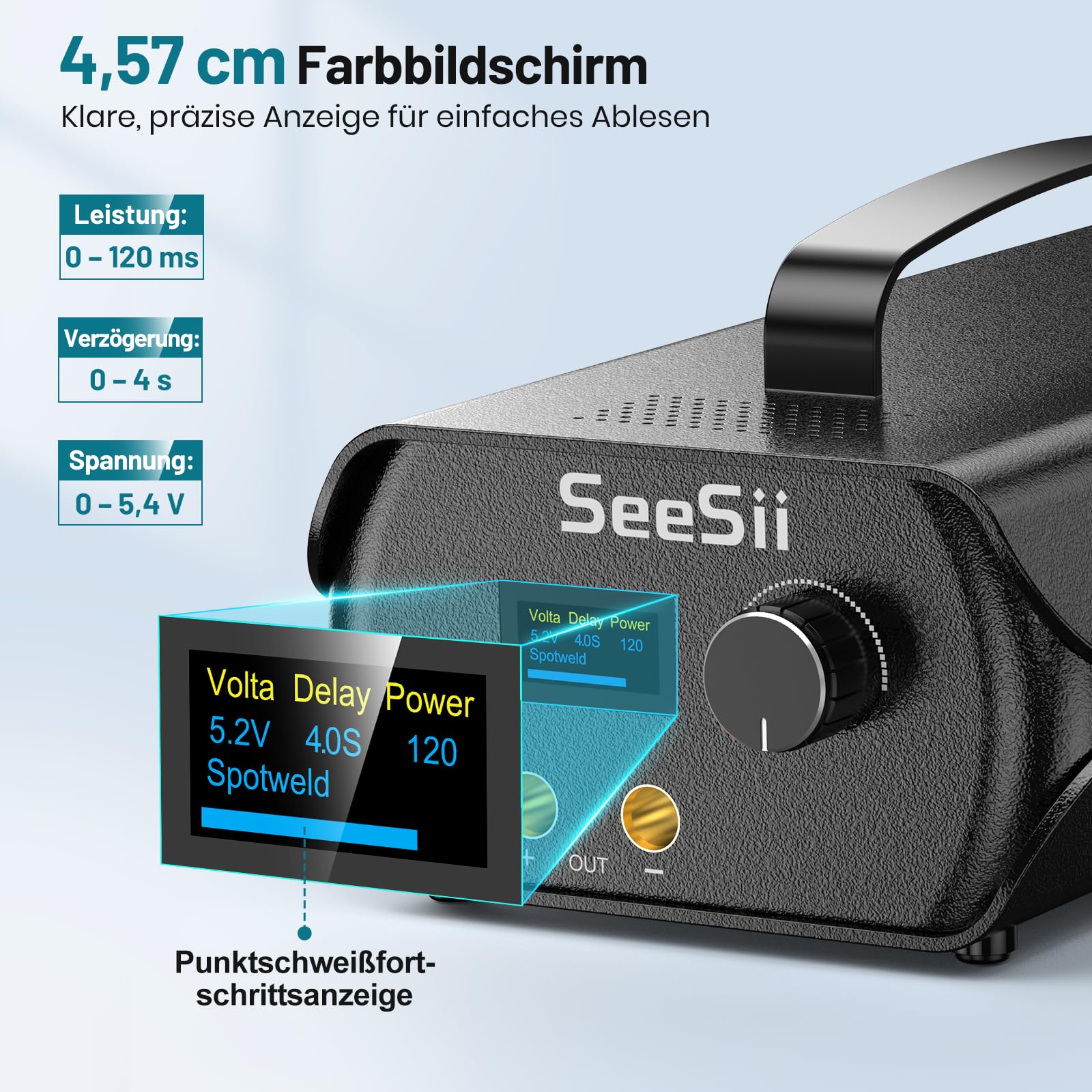 SeeSii Kondensator Punktschweißgerät, 3000F Punktschweißgeräte mit Farad-Kondensatoren, 4 Schweißnadeln, Spot Welder für 0,1-0,3 mm Nickelband, 120 Gänge, von Zylindrischen Batterien usw.