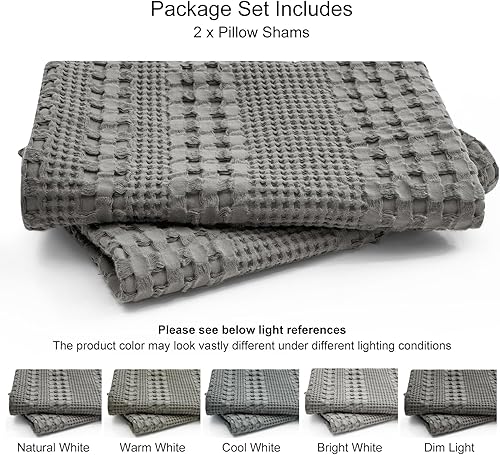 Miniatura 7 de PHF Juego de 2 fundas de almohada 100 % algodón con diseño de gofre, tamaño estándar, suaves, transpirables y agradables al tacto, fundas