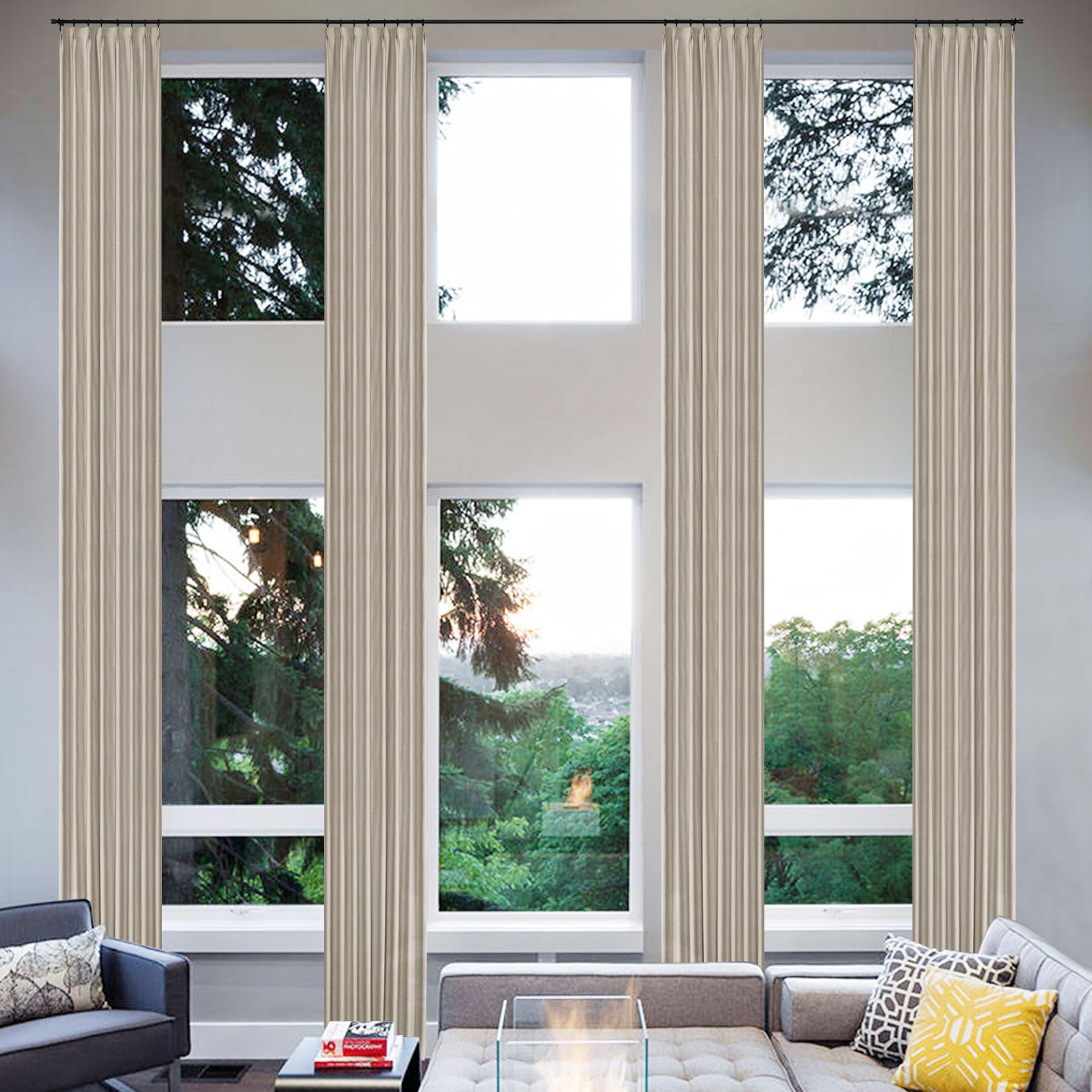 Cortinas opacas de lino gris ahumado de 102 pulgadas, cortinas plisadas con aislamiento térmico (2 piezas) para dormitorio y sala de estar, tratamiento de ventana para oscurecer la habitación, 127 cm