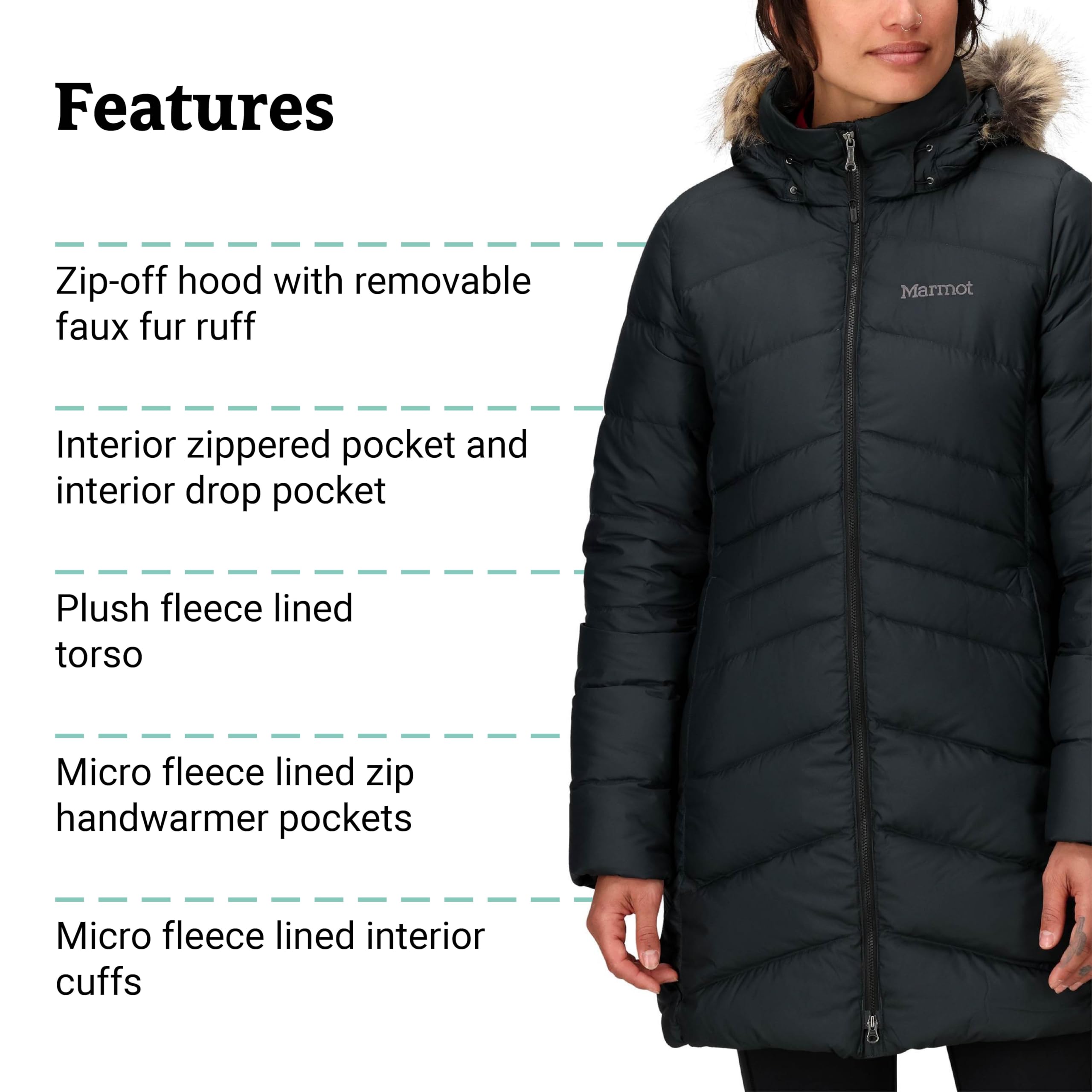 Marmot Damski płaszcz Wm's Montreal, ciepły, izolowany, zimowy płaszcz z kapturem, wiatroszczelna parka puchowa, lekka, pakowalna kurtka outdoorowa (1 szt.)