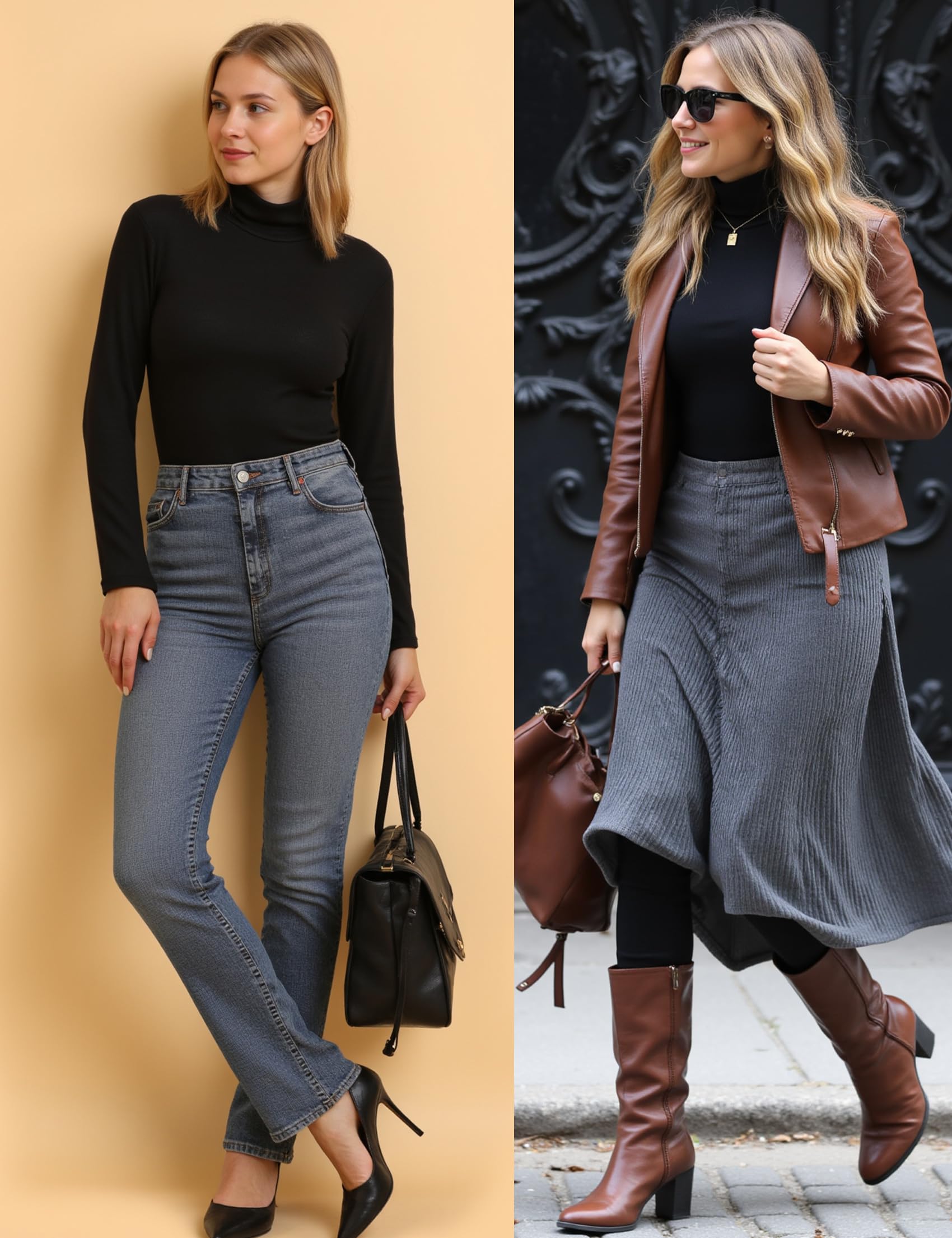 Terecey Intimo Termico Donna a Collo Alto Dolcevita Cotone a Manica Lunga Maglia Intima Leggero Maglia Termica da Donna Traspirante Invernale Basic Top con Asole per i Pollici S-XXL