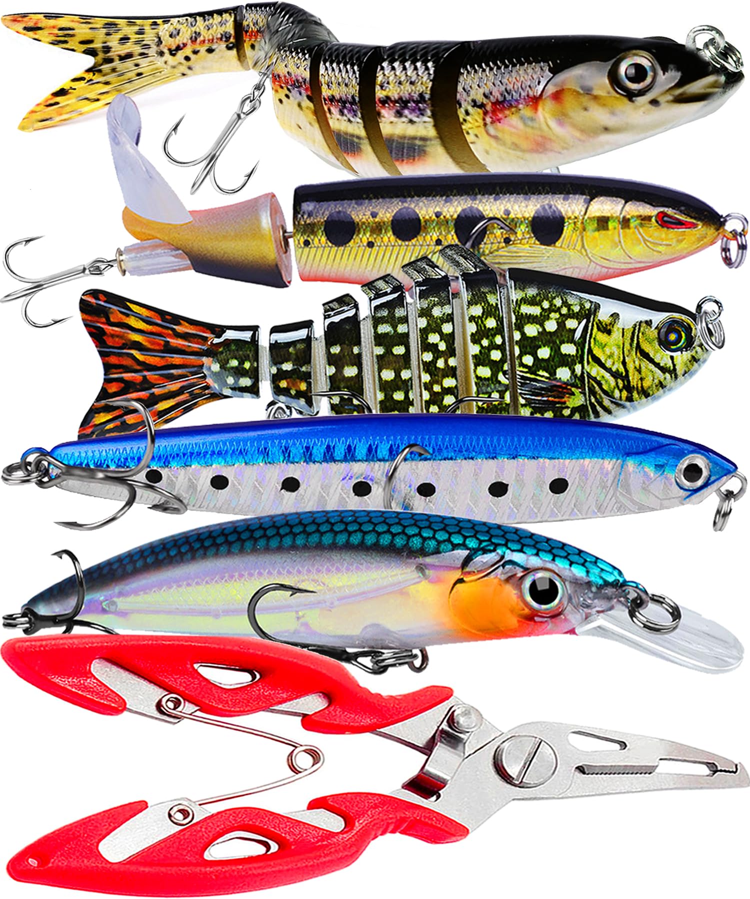 Enouke 6PCS Fishing Lures for Freshwater or Saltwater,Topwater Fishing Lures, Multi Jointed Swimbaits, Amazing Fishing Gear Gifts for Family Fishing, Lifelike Slow Sinking Swimming