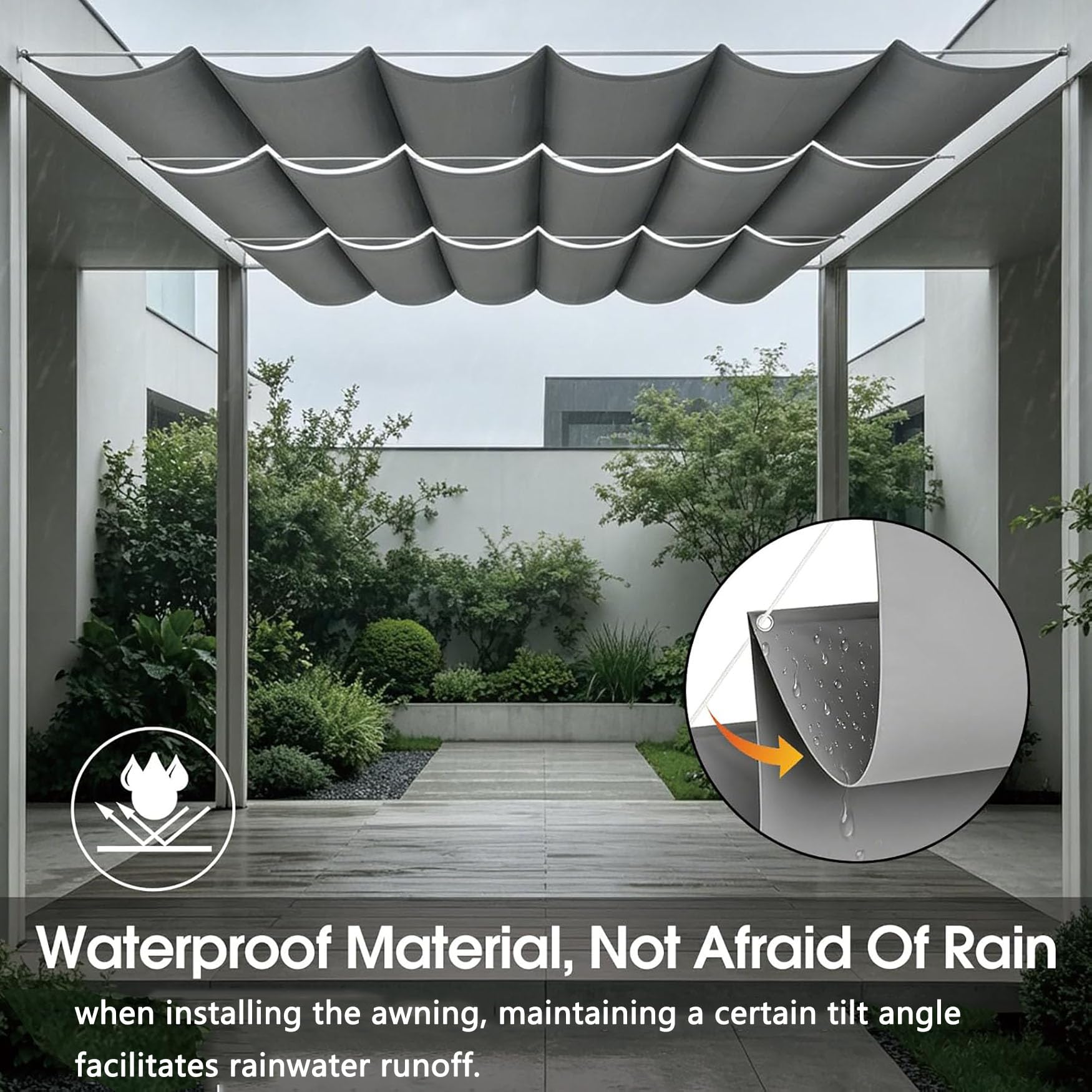 Einziehbare Welle Sonnensegel 140 x 290 cm Wasserdicht Winterfest Uv-Schutz Reißfest Sonnenschutz mit Ösen Verstellbar Schattenabdeckung für Terrasse Garten Pergola, Dunkelgrau